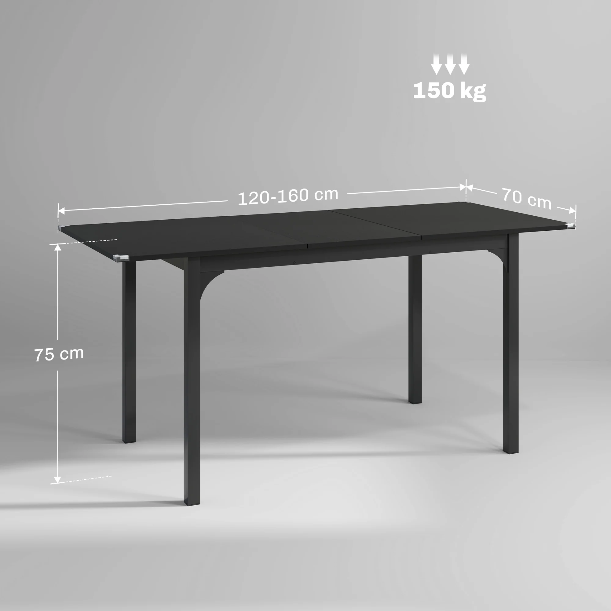 Table à manger pliante, table extensible cuisine rectangulaire jusqu'à 4 à 6 personnes, pieds en acier, pour petits espaces, salle à manger, noir - Image 4