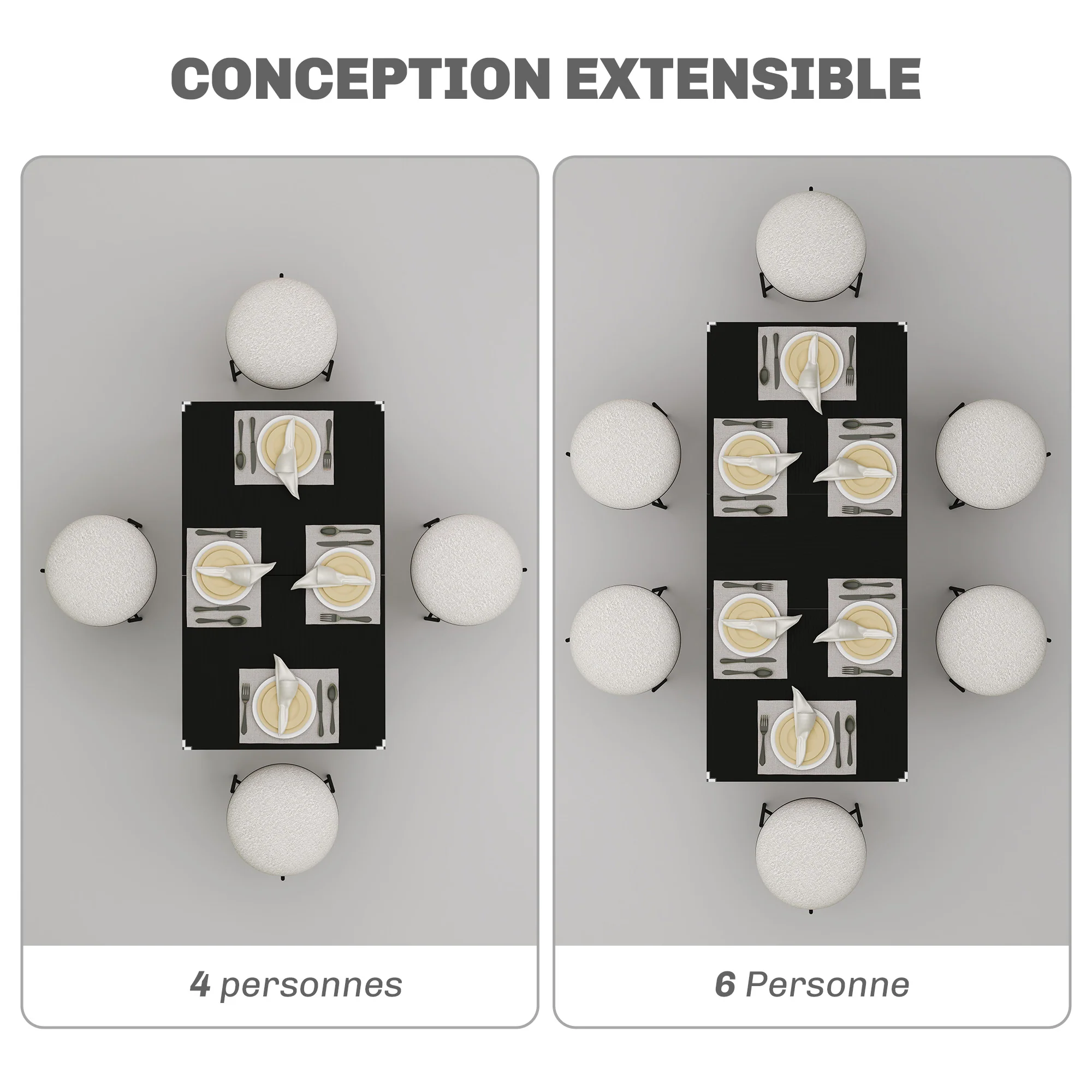 Table à manger pliante, table extensible cuisine rectangulaire jusqu'à 4 à 6 personnes, pieds en acier, pour petits espaces, salle à manger, noir - Image 5