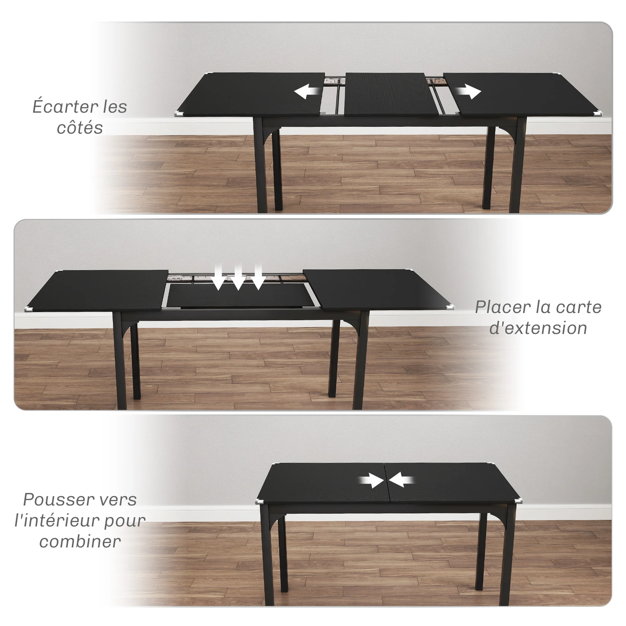 Table à manger pliante, table extensible cuisine rectangulaire jusqu'à 4 à 6 personnes, pieds en acier, pour petits espaces, salle à manger, noir - Image 6
