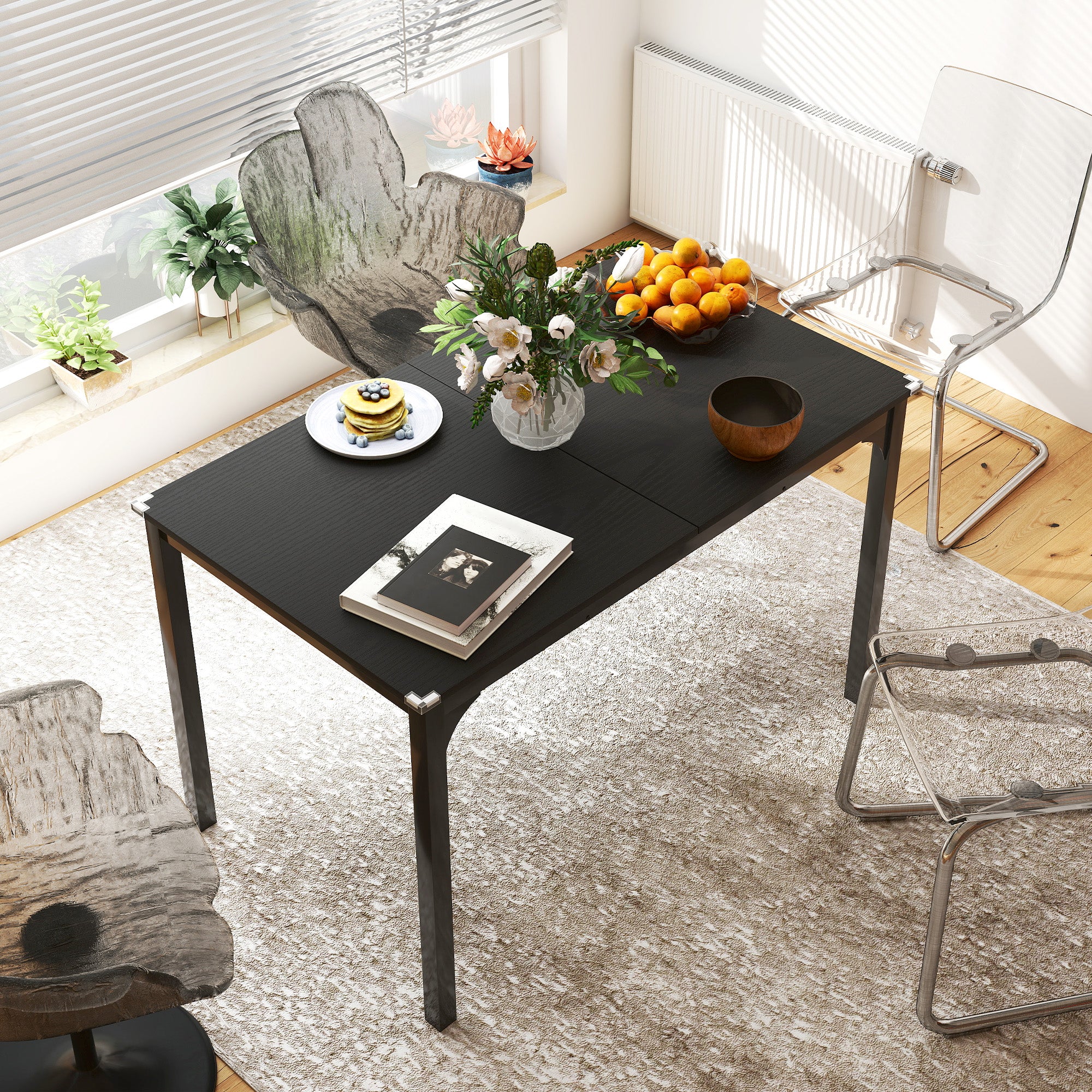 Table à manger pliante, table extensible cuisine rectangulaire jusqu'à 4 à 6 personnes, pieds en acier, pour petits espaces, salle à manger, noir - Image 9