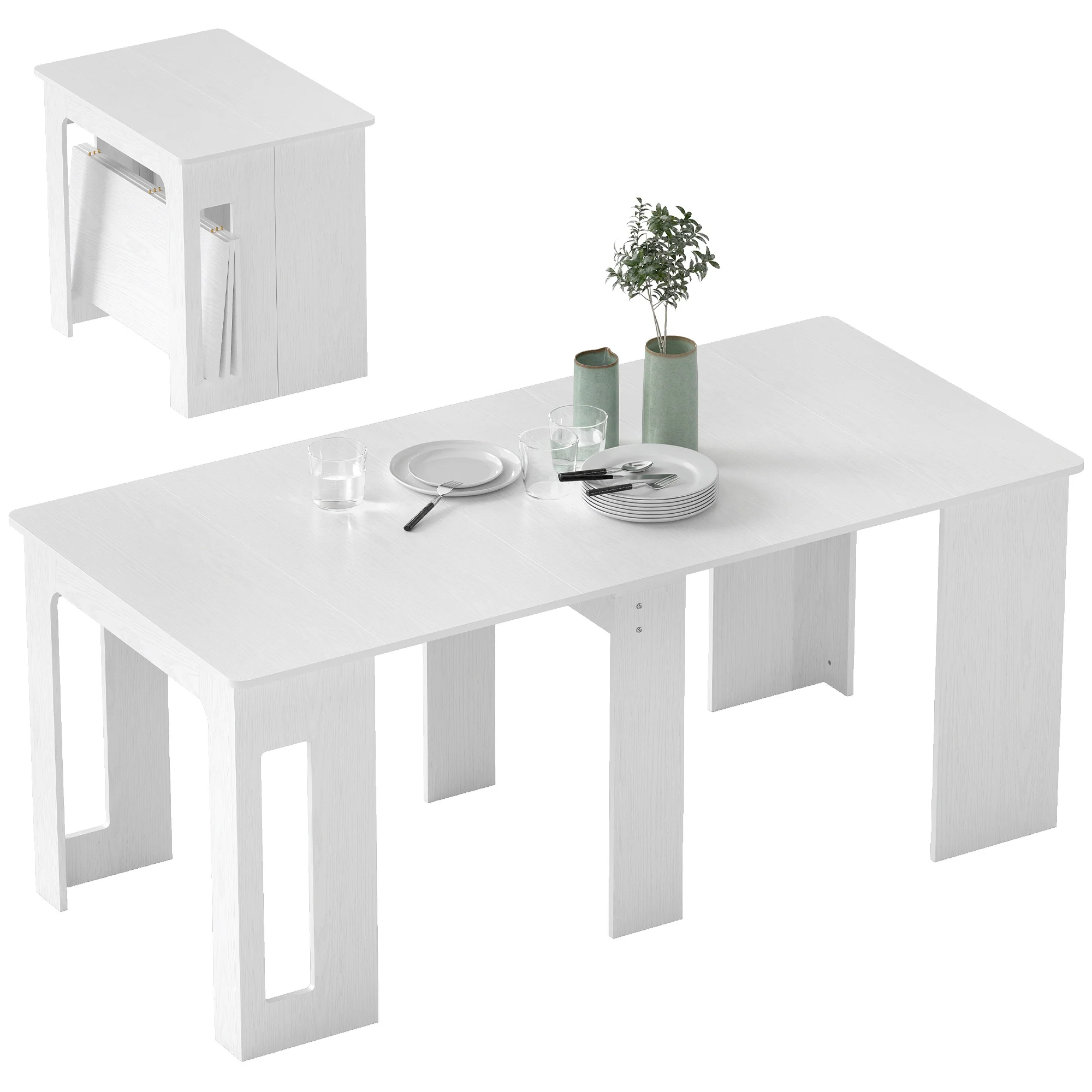 Table à manger pliante, table pliante cuisine rectangulaire extensible jusqu'à 6 personnes, pour petits espaces, salle à manger, blanc - Image 11