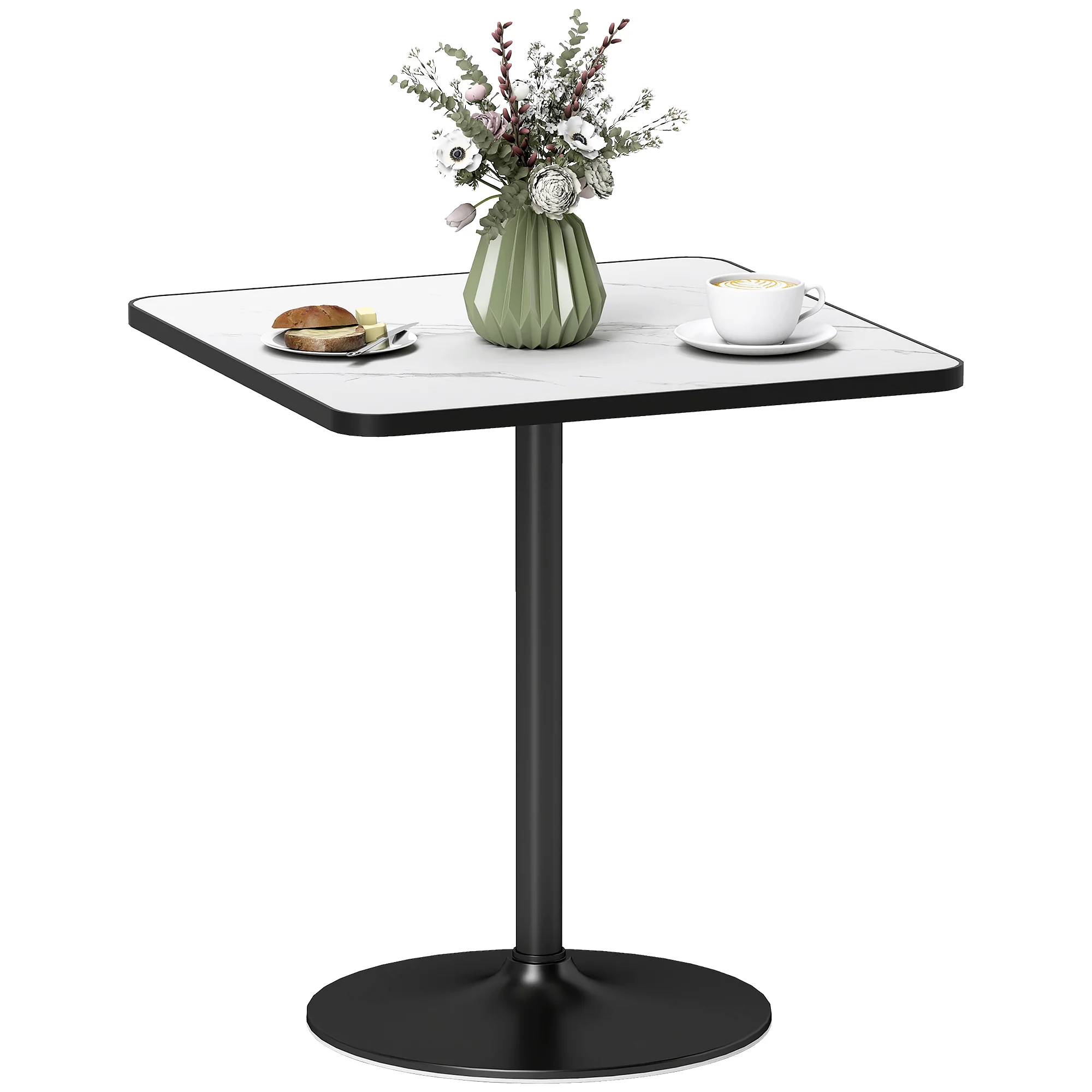 Table à manger pour 4 personnes table de cuisine style moderne avec plateau effet marbre et base ronde, 70 x 70 cm, blanc - Image 11