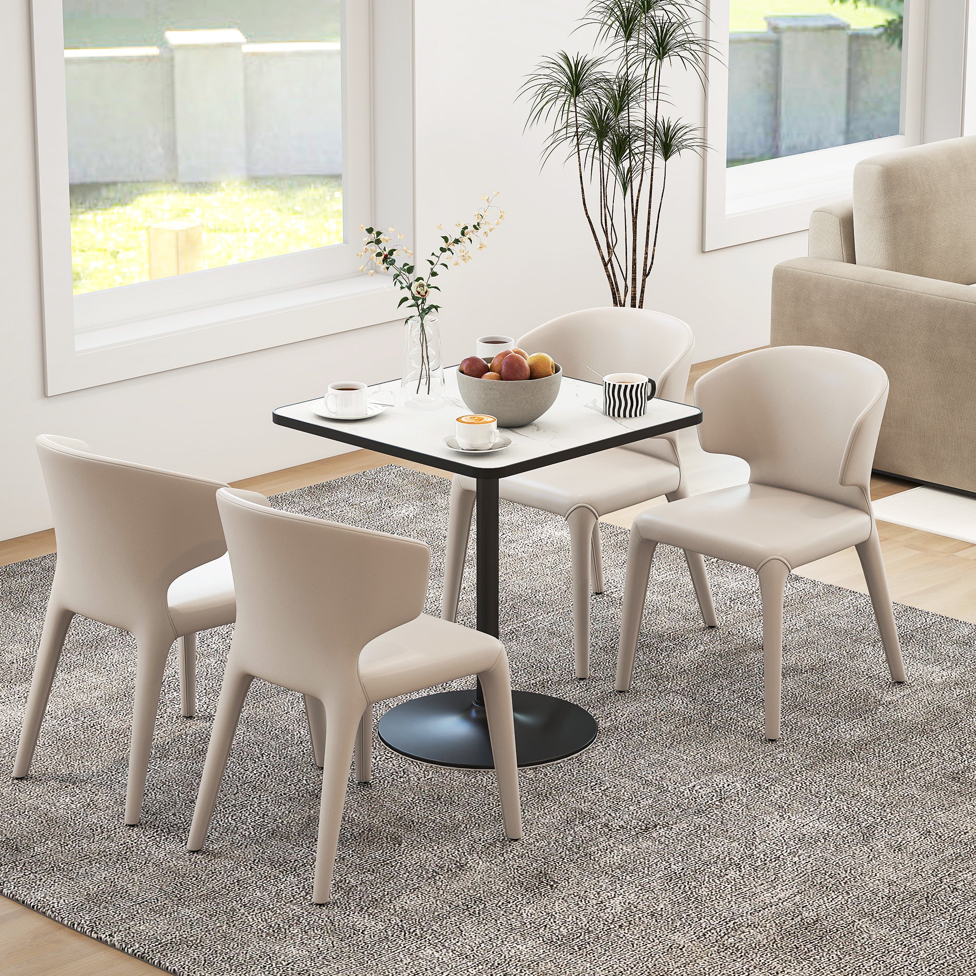 Table à manger pour 4 personnes table de cuisine style moderne avec plateau effet marbre et base ronde, 70 x 70 cm, blanc - Image 3