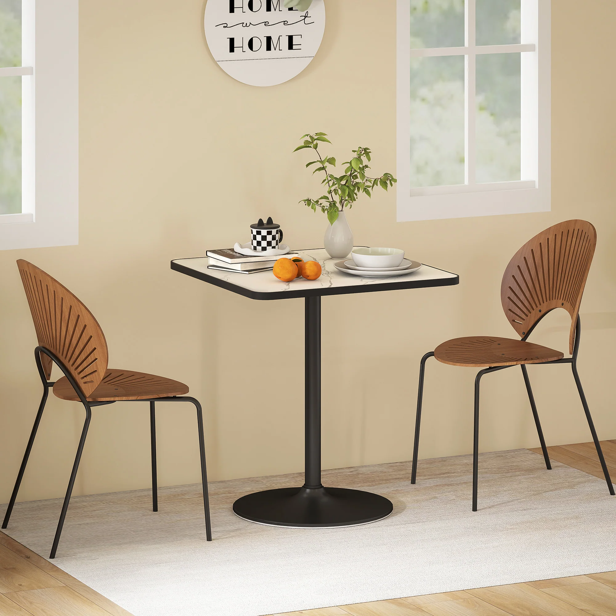 Table à manger pour 4 personnes table de cuisine style moderne avec plateau effet marbre et base ronde, 70 x 70 cm, blanc - Image 9