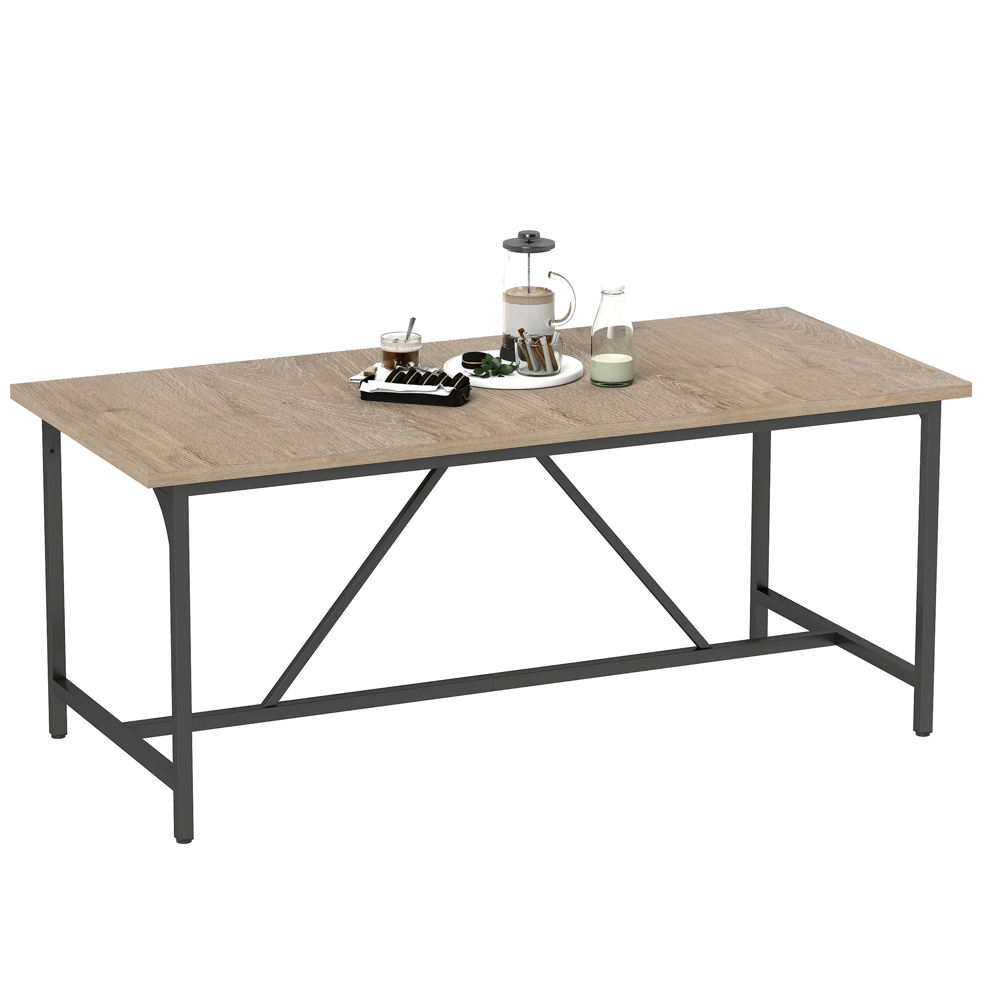Table à manger pour 6-8 personne table cuisine rectangulaire style moderne - plateau aspect bois et pieds en acier noir avec patins réglables, 180 x 80 cm, naturel - Image 11