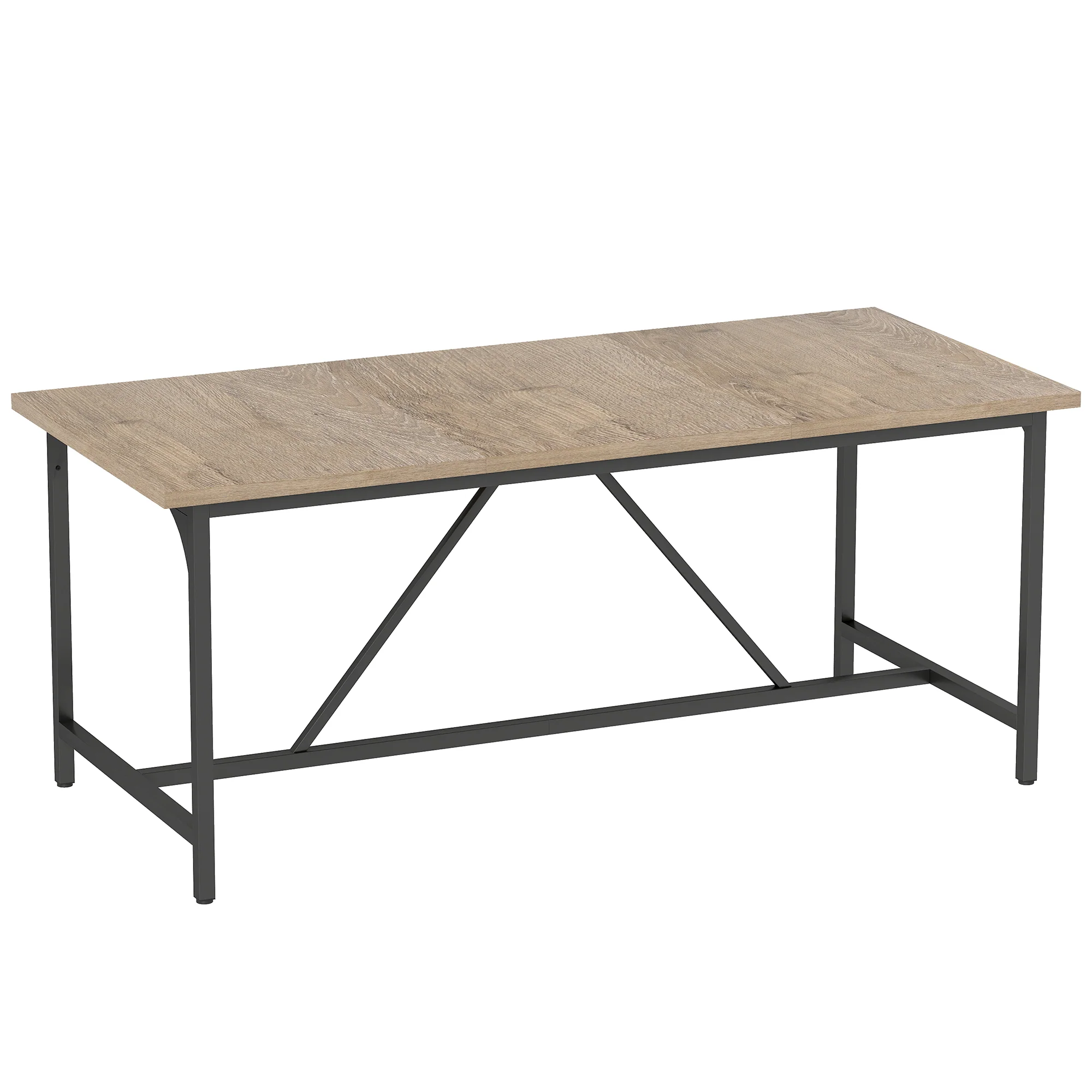 Table à manger pour 6-8 personne table cuisine rectangulaire style moderne - plateau aspect bois et pieds en acier noir avec patins réglables, 180 x 80 cm, naturel - Image 2