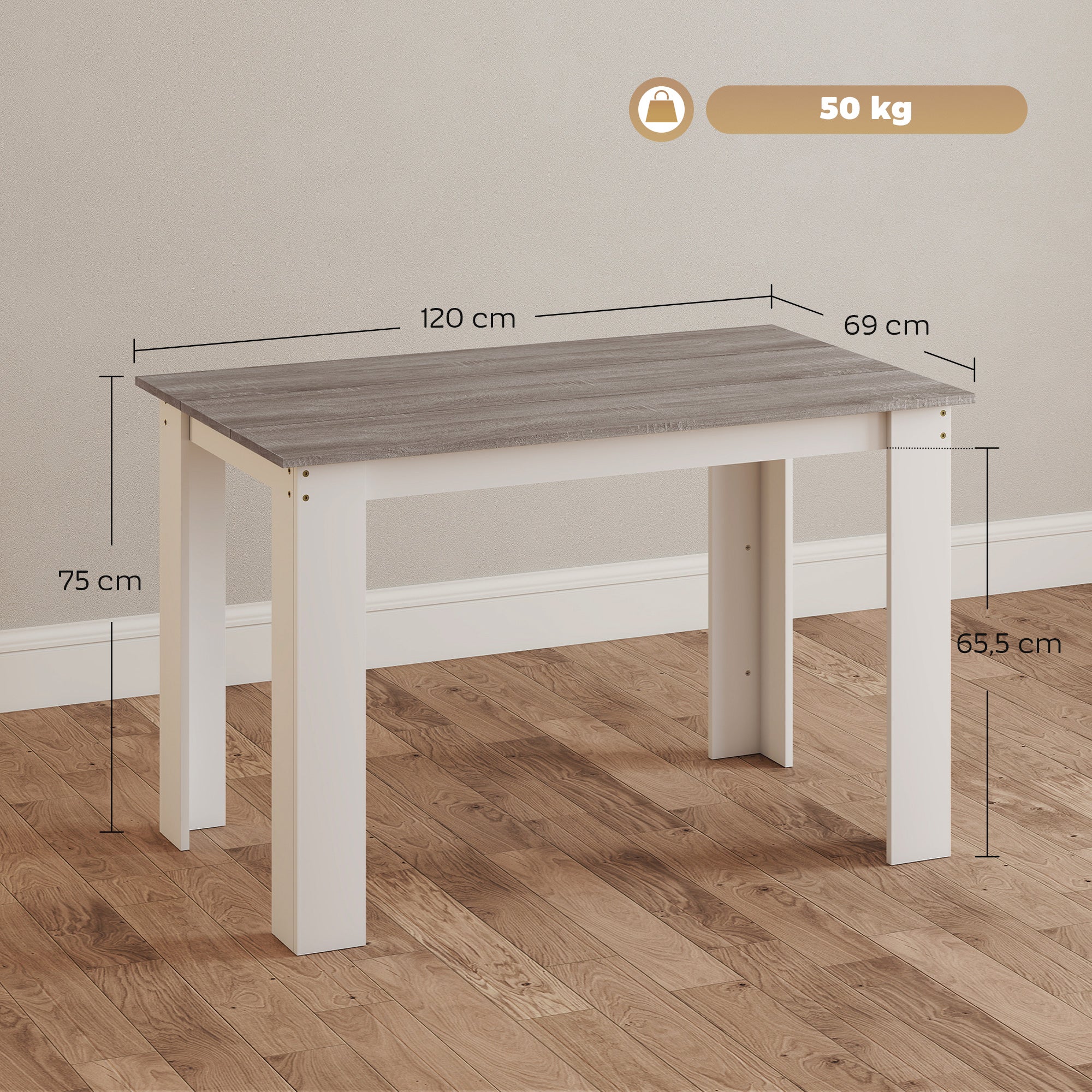 Table à manger rectangulaire pour 4 à 6 personnes, table de cuisine, 120 x 69 x 75 cm, style moderne, pieds triangulaires plus stable, gris - Image 4