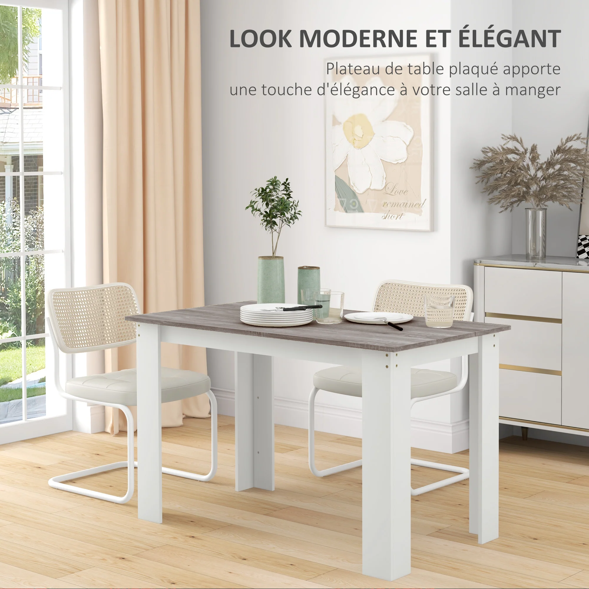 Table à manger rectangulaire pour 4 à 6 personnes, table de cuisine, 120 x 69 x 75 cm, style moderne, pieds triangulaires plus stable, gris - Image 5