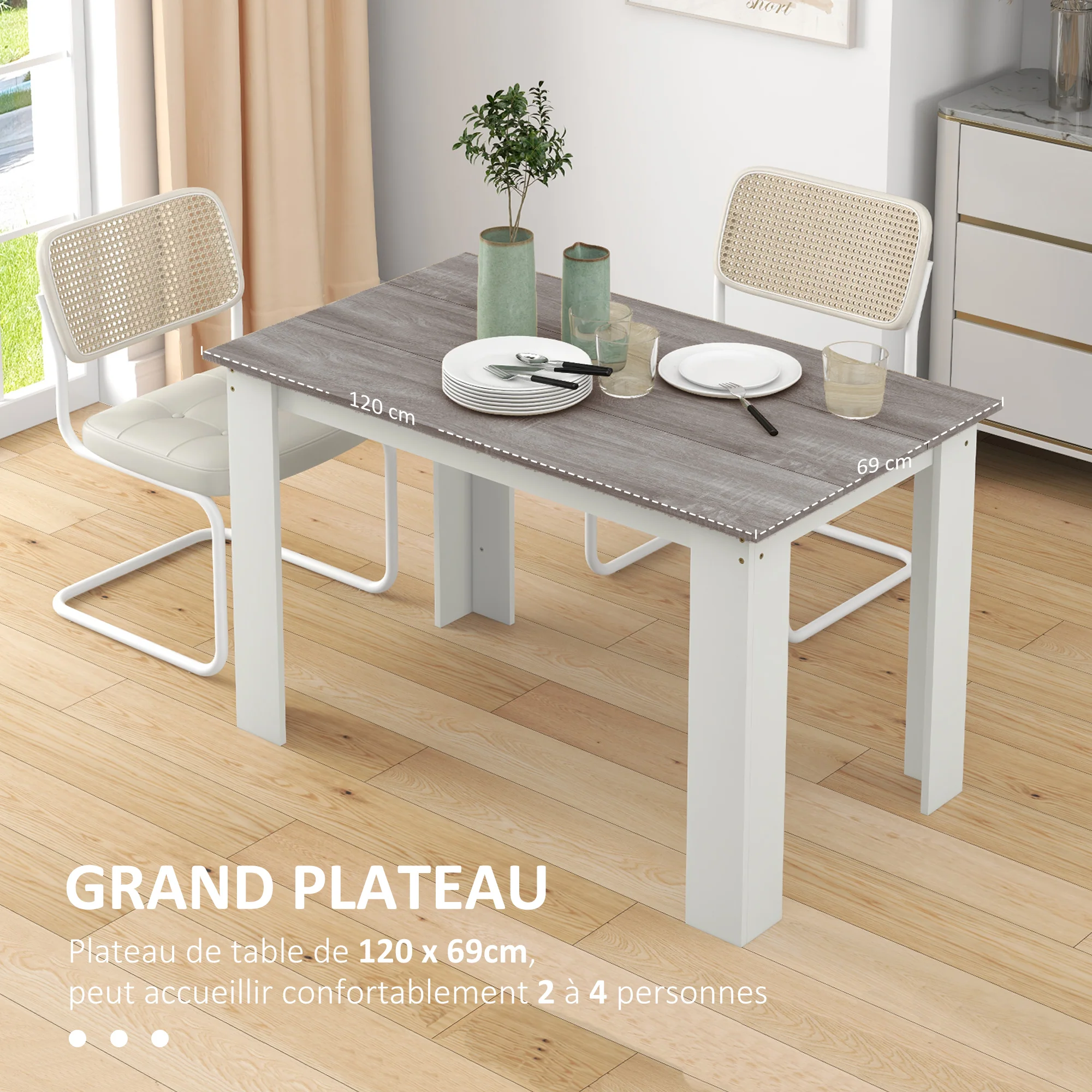 Table à manger rectangulaire pour 4 à 6 personnes, table de cuisine, 120 x 69 x 75 cm, style moderne, pieds triangulaires plus stable, gris - Image 6