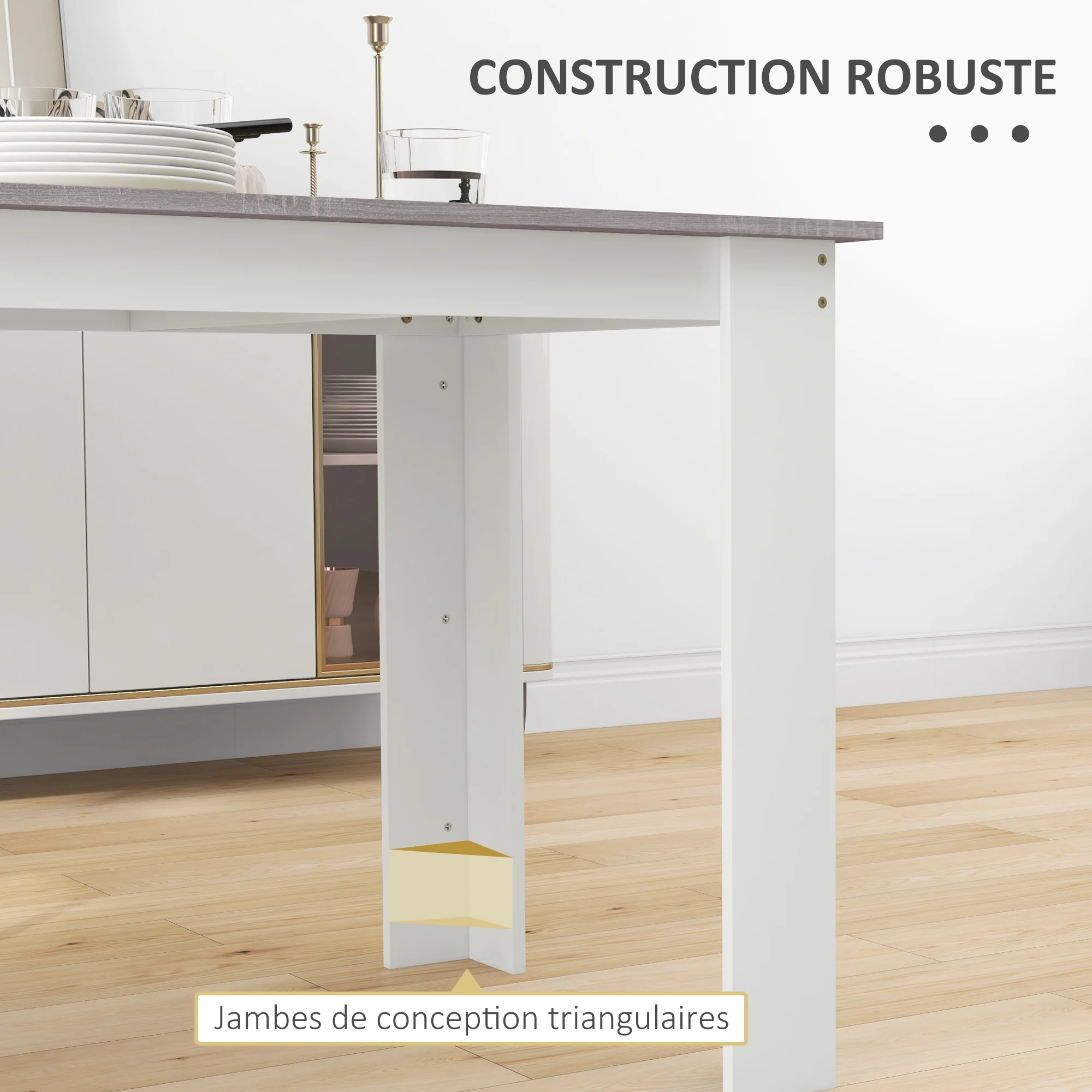 Table à manger rectangulaire pour 4 à 6 personnes, table de cuisine, 120 x 69 x 75 cm, style moderne, pieds triangulaires plus stable, gris - Image 7