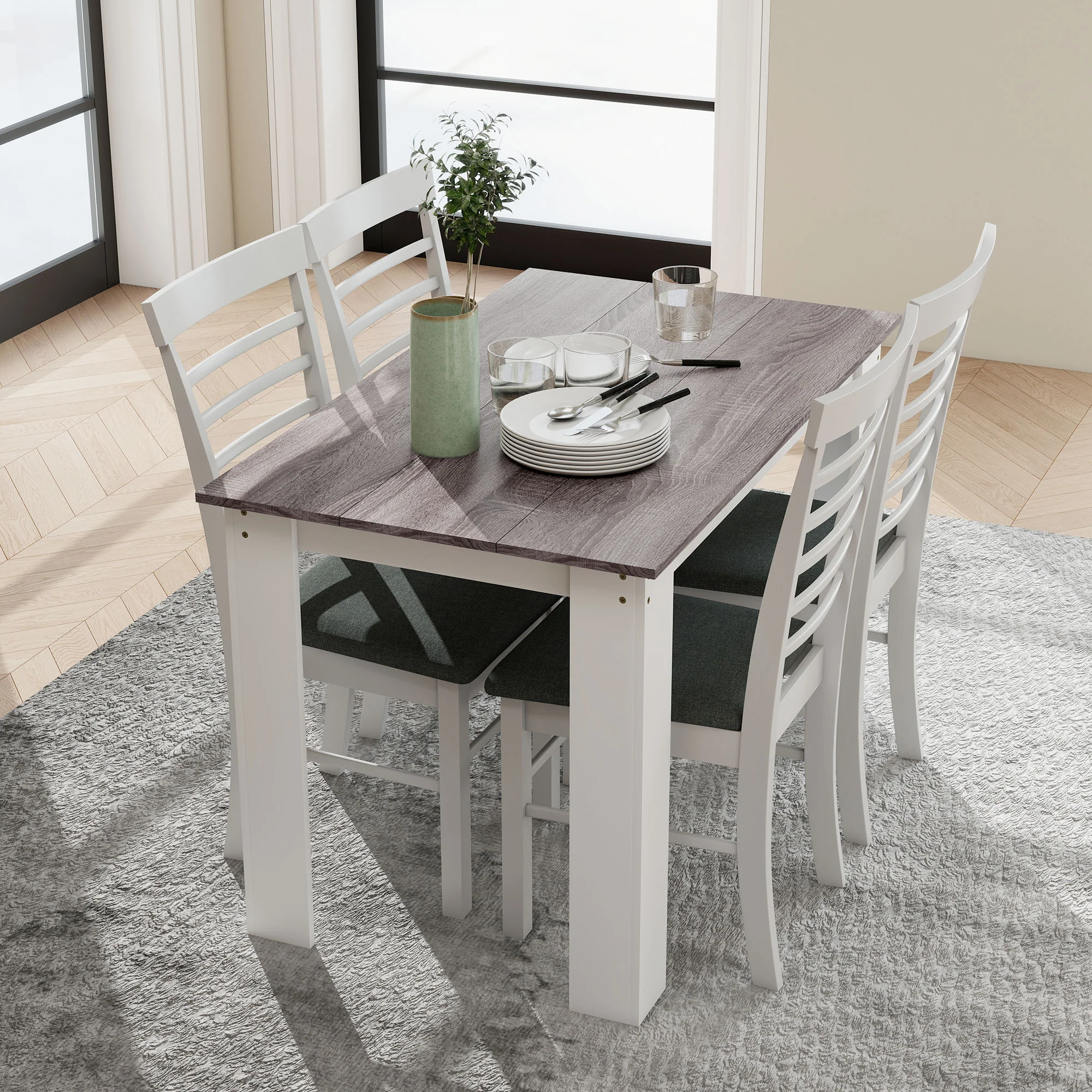 Table à manger rectangulaire pour 4 à 6 personnes, table de cuisine, 120 x 69 x 75 cm, style moderne, pieds triangulaires plus stable, gris - Image 9