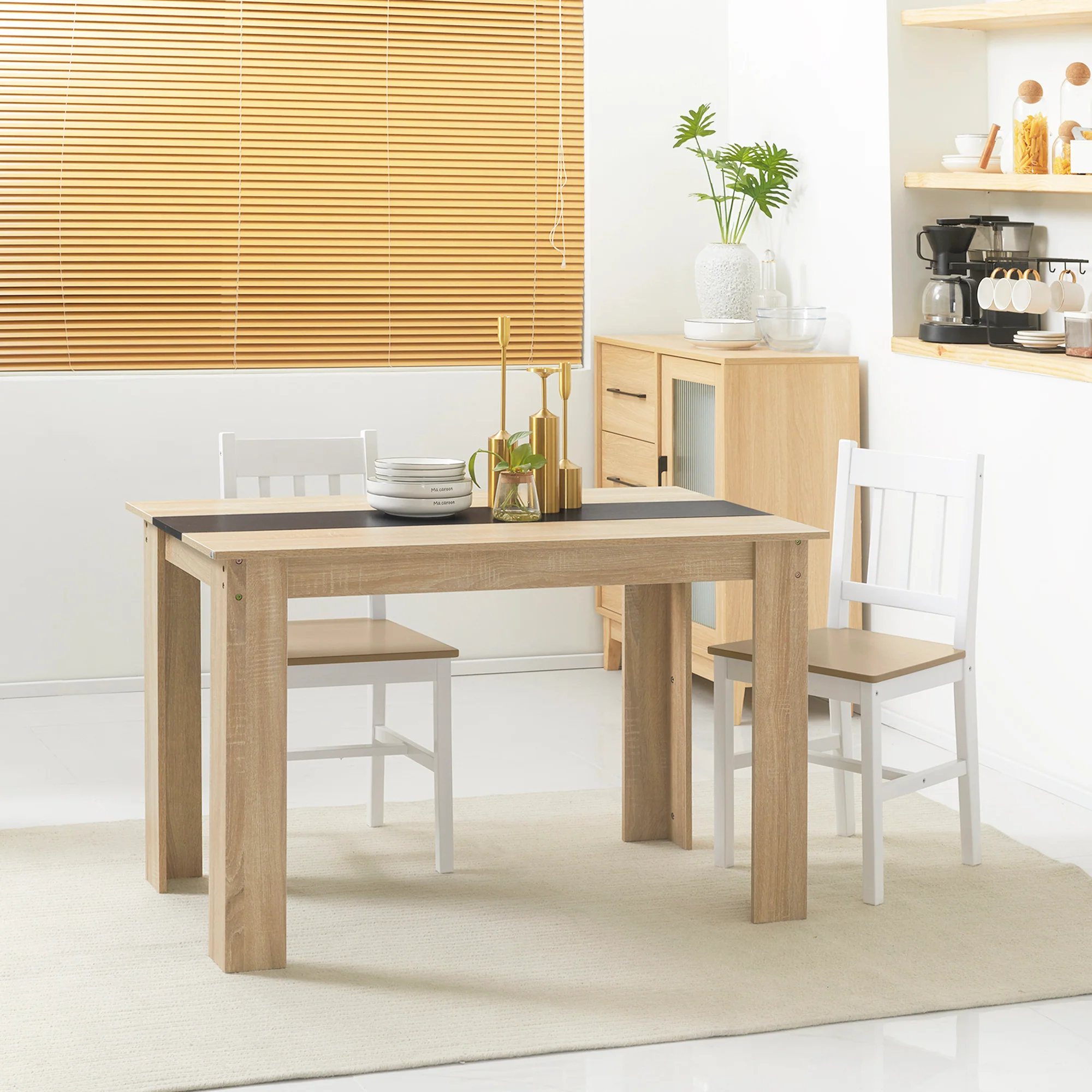 Table à manger rectangulaire pour 4 à 6 personnes, table de cuisine, 120 x 69 x 75 cm, style moderne, pieds triangulaires plus stable, chêne et noir - Image 3