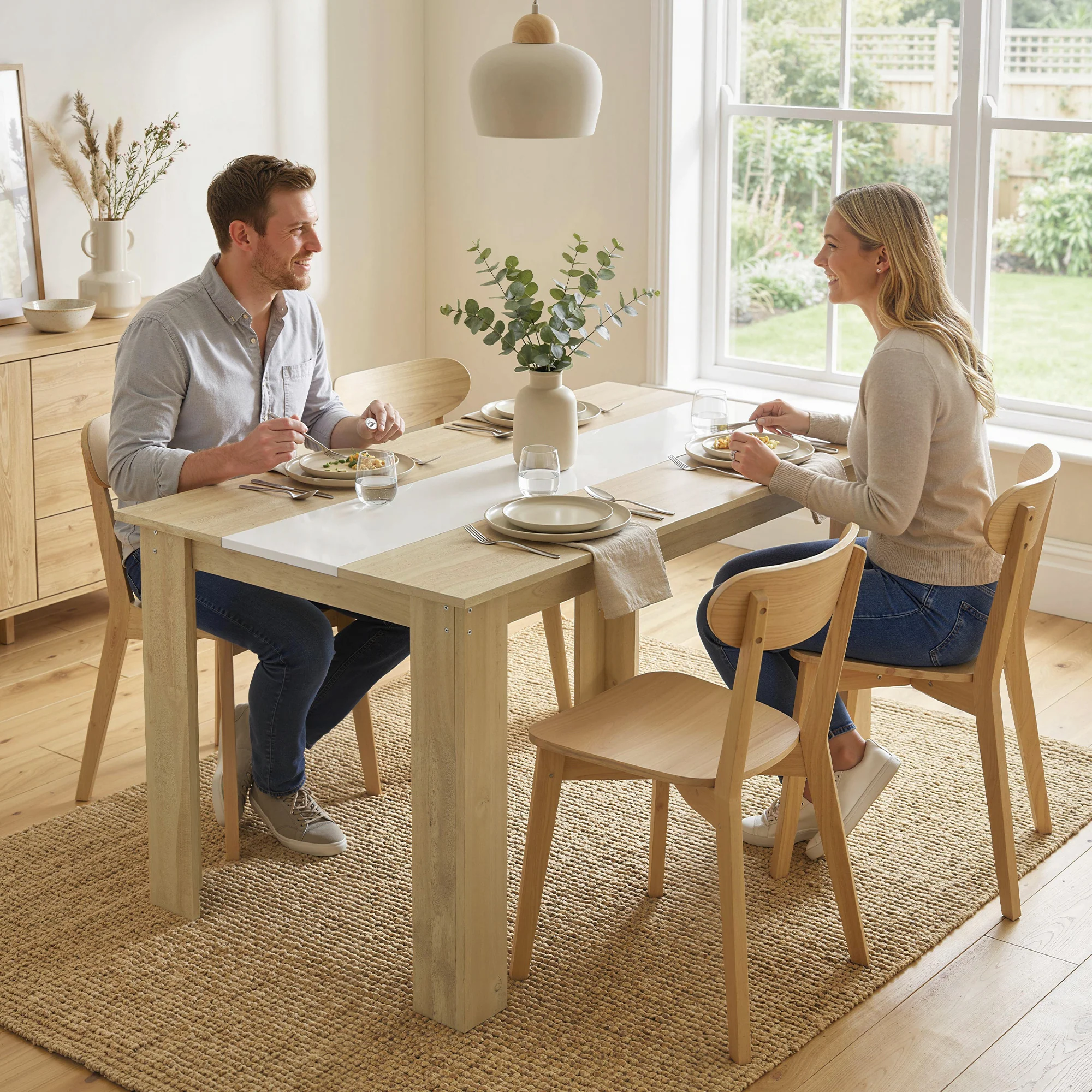 Table à manger rectangulaire pour 4 à 6 personnes, table de cuisine, 120 x 69 x 75 cm, style moderne, pieds triangulaires plus stable, chêne et blanc - Image 3