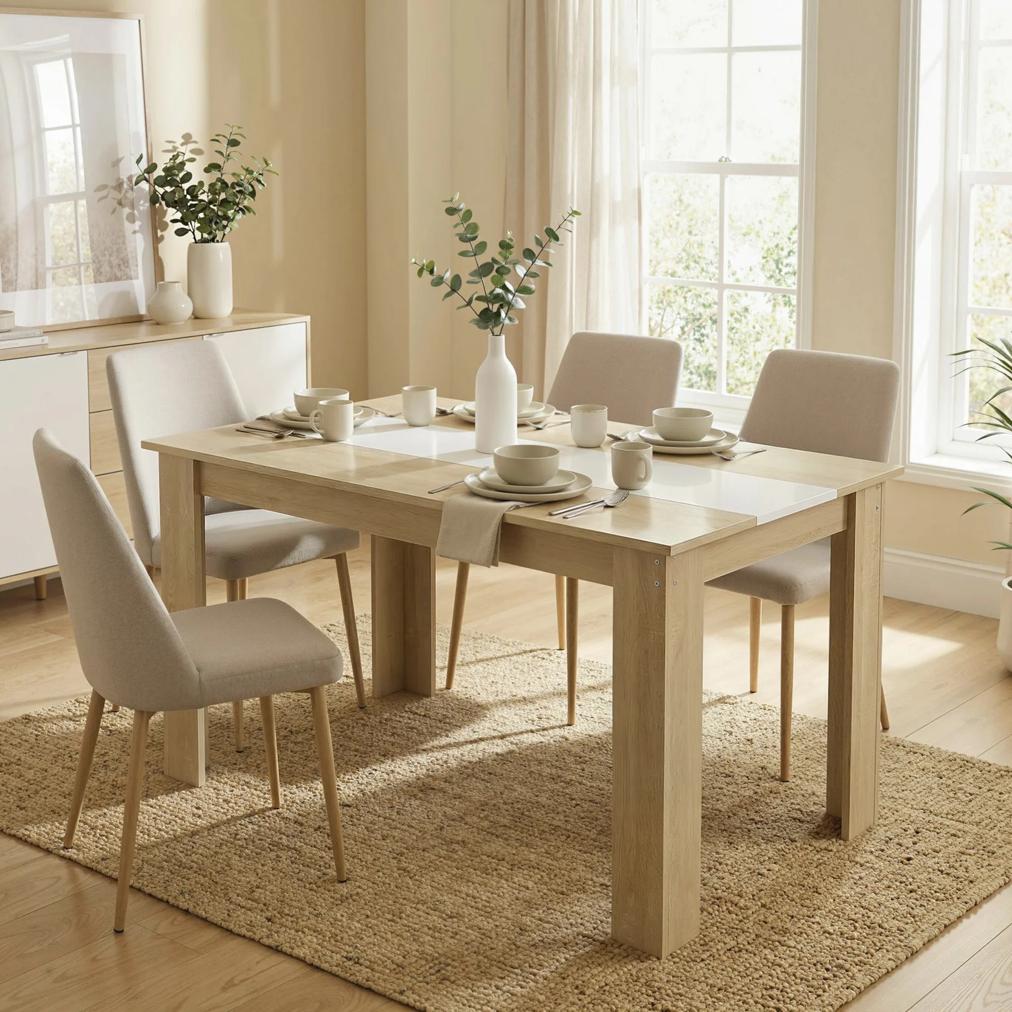 Table à manger rectangulaire pour 4 à 6 personnes, table de cuisine, 120 x 69 x 75 cm, style moderne, pieds triangulaires plus stable, chêne et blanc - Image 5