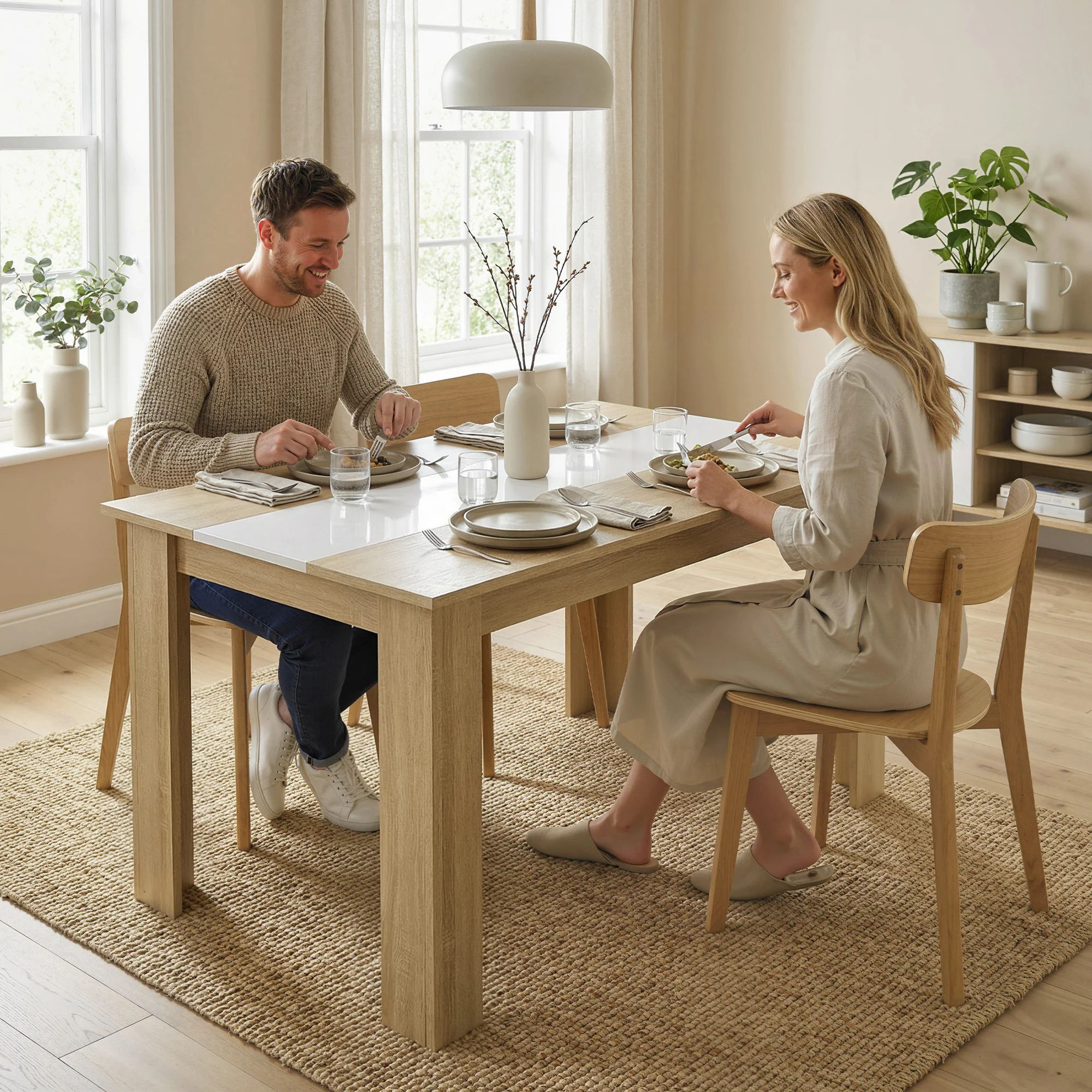Table à manger rectangulaire pour 4 à 6 personnes, table de cuisine, 120 x 69 x 75 cm, style moderne, pieds triangulaires plus stable, chêne et blanc - Image 7