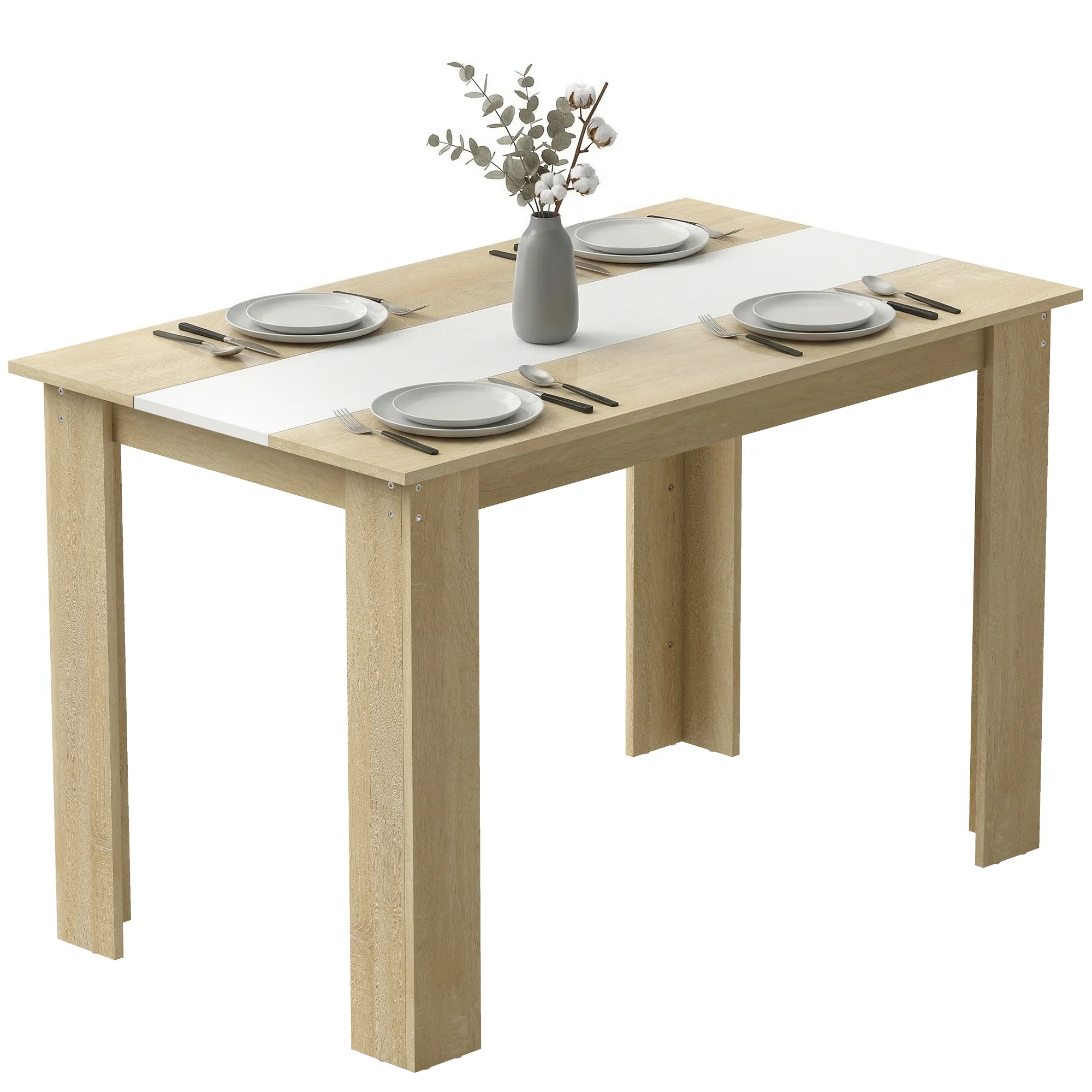 Table à manger rectangulaire pour 4 à 6 personnes, table de cuisine, 120 x 69 x 75 cm, style moderne, pieds triangulaires plus stable, chêne et blanc - Image 8