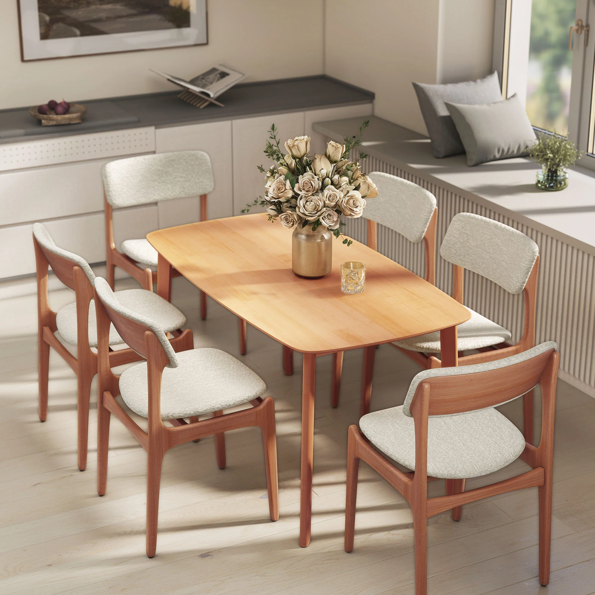 Table à manger rectangulaire pour 6 personnes table de cuisine 150 cm avec cadre en bois massif et grand plateau, pour salle à manger, salon, bureau, effet bois naturel - Image 10