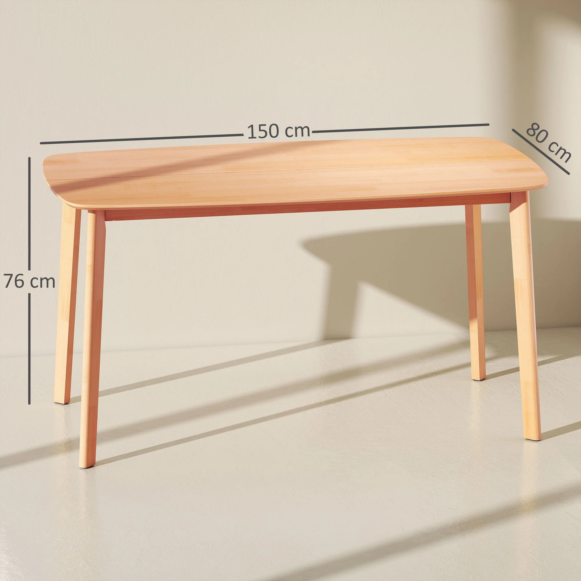 Table à manger rectangulaire pour 6 personnes table de cuisine 150 cm avec cadre en bois massif et grand plateau, pour salle à manger, salon, bureau, effet bois naturel - Image 4