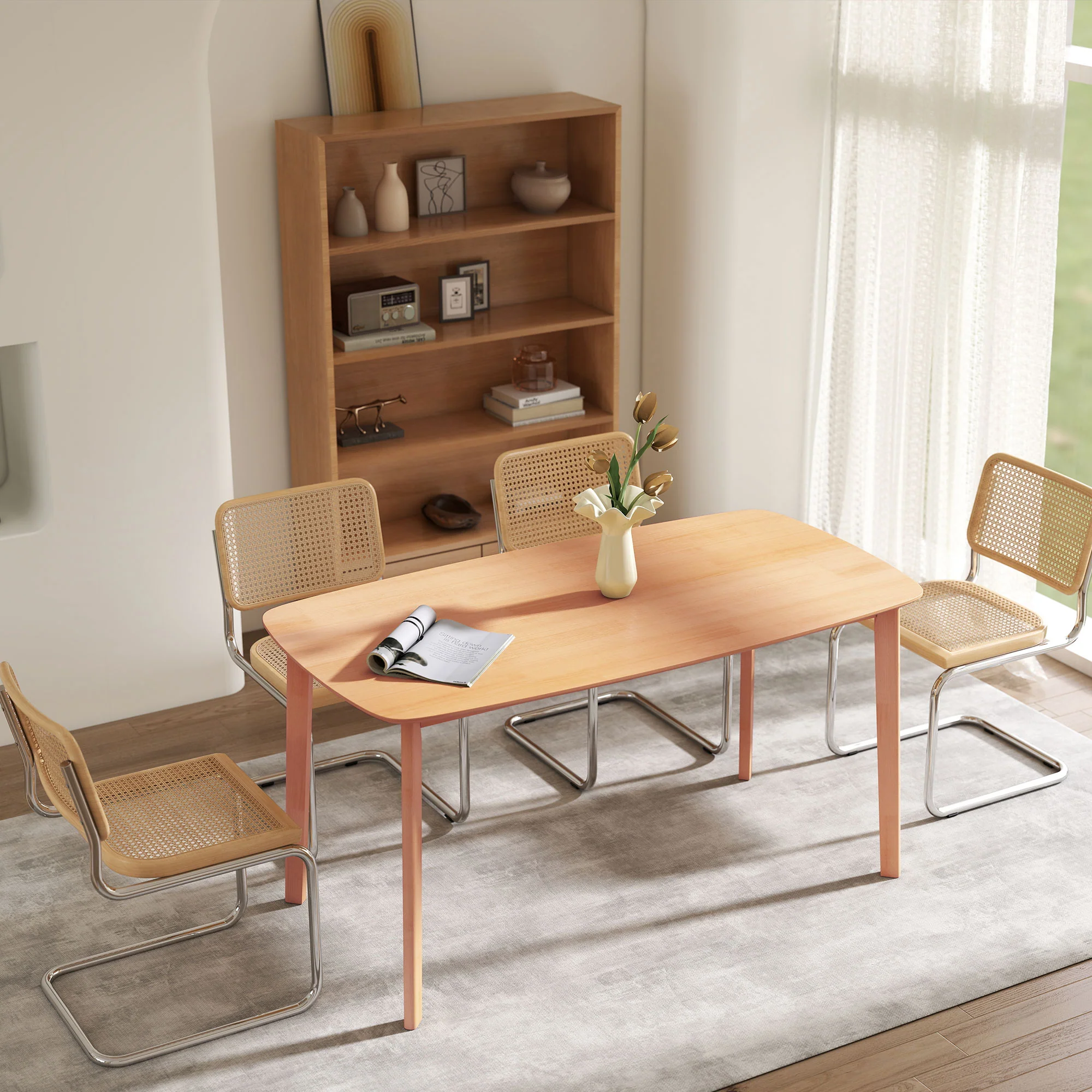Table à manger rectangulaire pour 6 personnes table de cuisine 150 cm avec cadre en bois massif et grand plateau, pour salle à manger, salon, bureau, effet bois naturel - Image 9