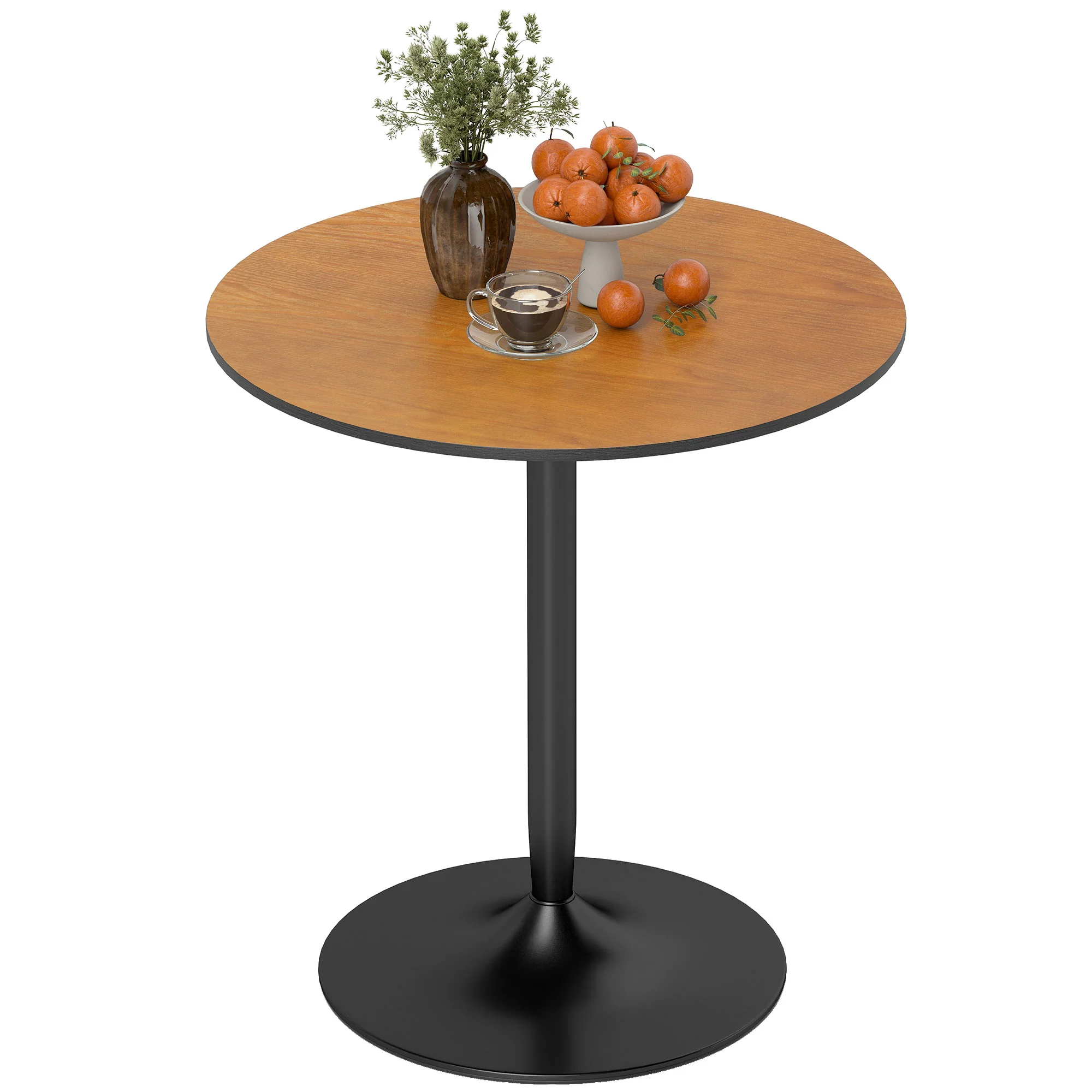 Table à manger ronde pour 2-4 personnes, table de cuisine 70 cm style moderne avec plateau en placage de bois massif et piétement en acier, marron clair - Image 11