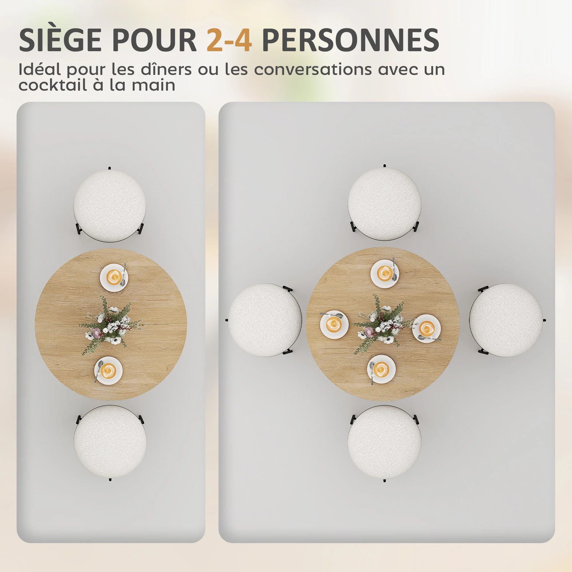 Table à manger ronde pour 2 personnes table de cuisine 80 cm style industriel avec plateau aspect bois et piètement croisé en acier, blanc chêne - Image 5