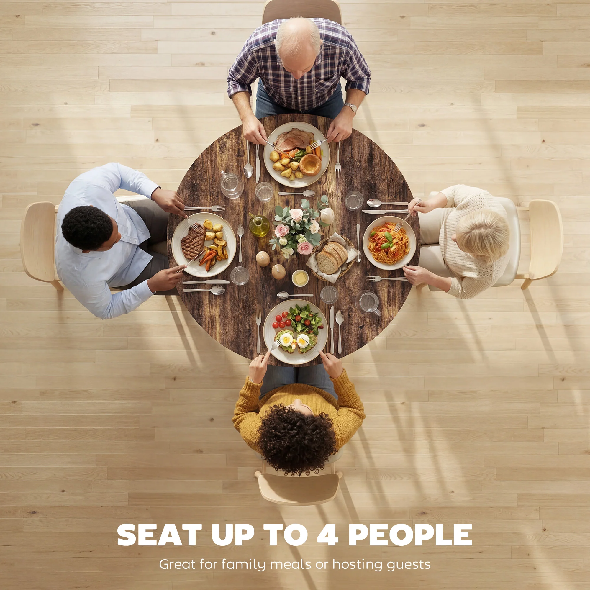 Table à manger ronde pour 4 personnes, ? 100 x 76 cm, table de cuisine industrielle avec large plateau et étagère de rangement, cadre en métal, brun rustique - Image 5