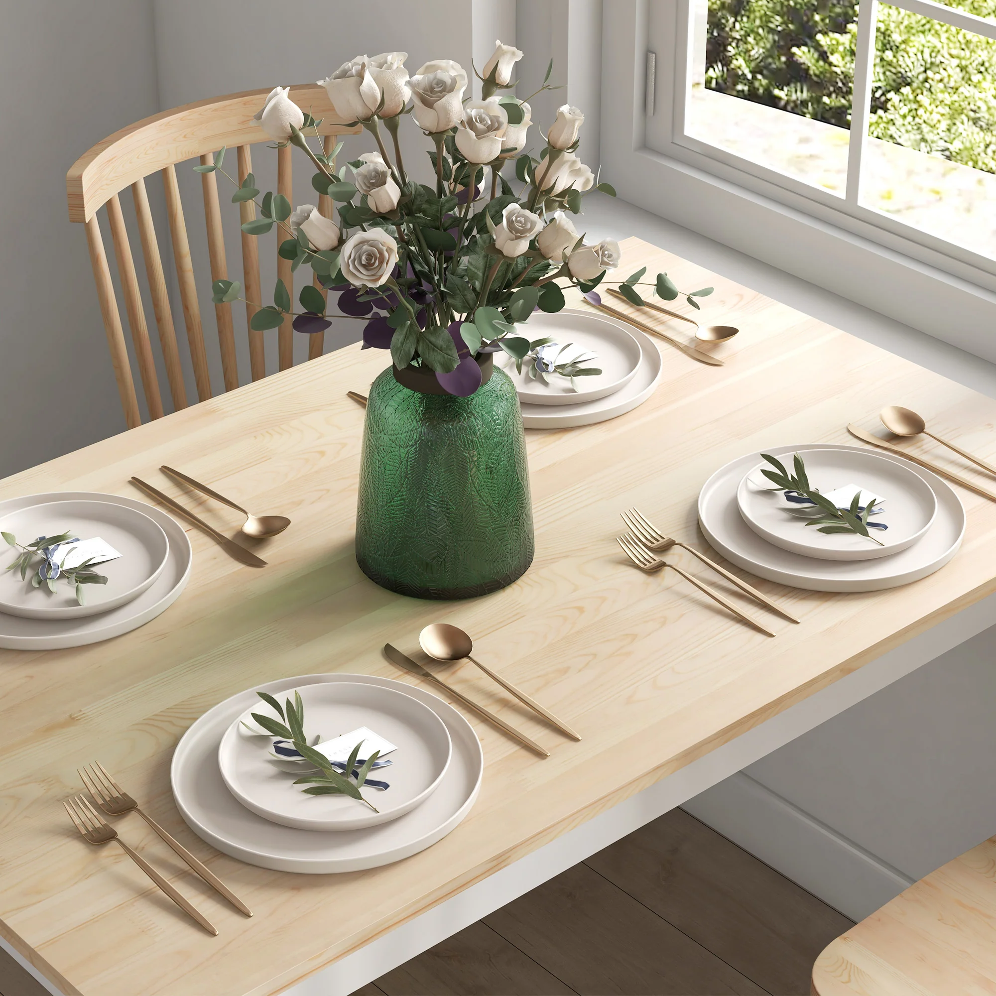 Table à manger, table de cuisine, structure en bois massif, 4 personnes, table de salle à manger, design vintage, 120 cm, naturel et blanc - Image 8
