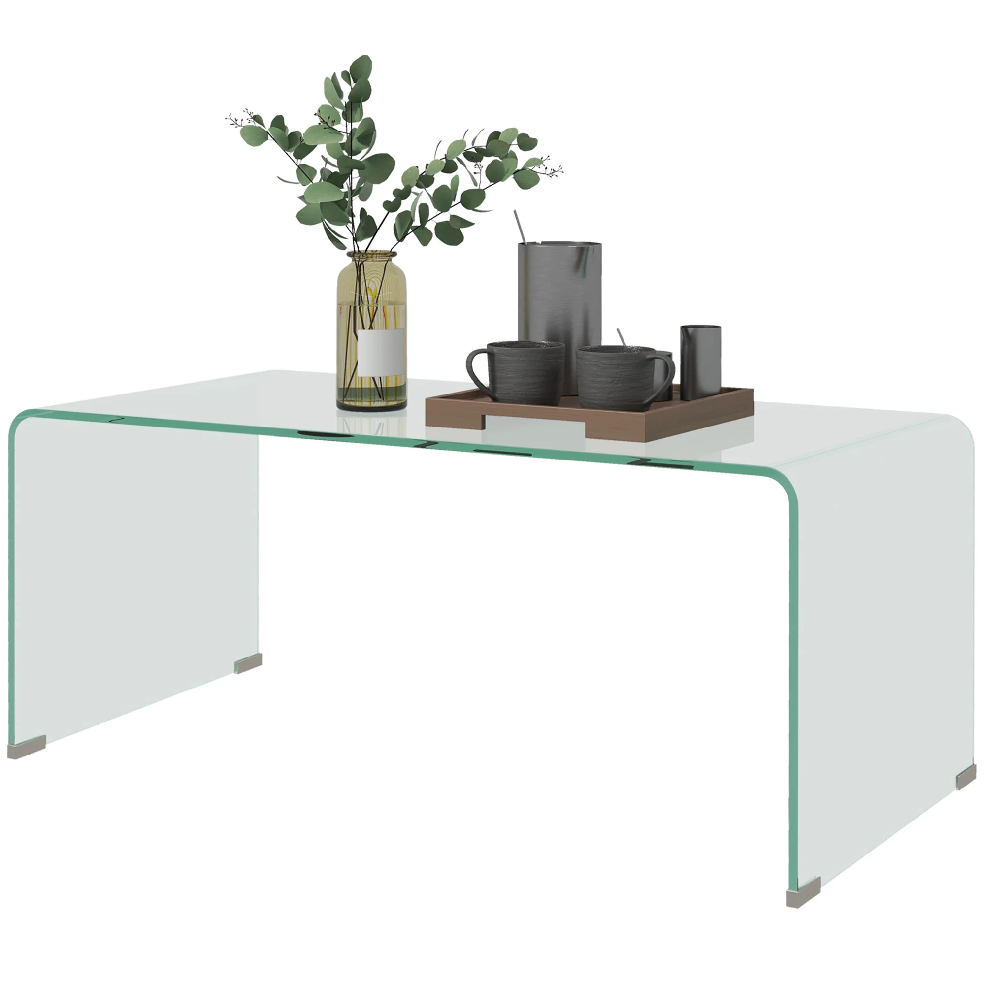 Table basse en verre table de salon rectangulaire design moderne en verre trempé avec bords arrondis s?rs 80 x 45 x 35 cm transparent