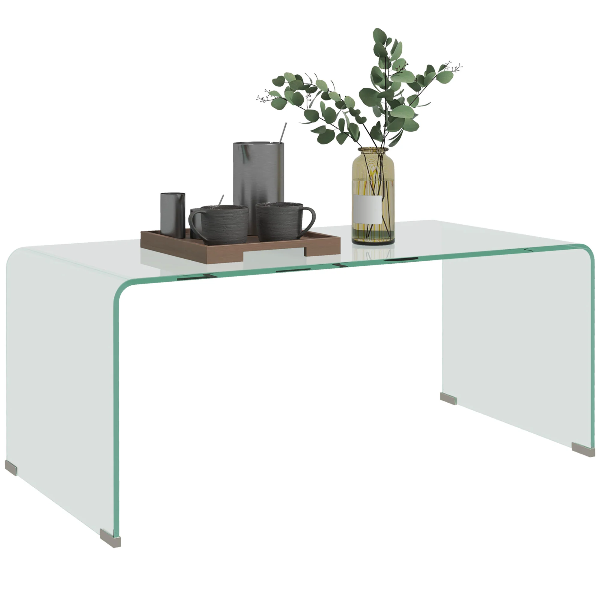 Table basse en verre table de salon rectangulaire design moderne en verre trempé avec bords arrondis s?rs 80 x 45 x 35 cm transparent - Image 11