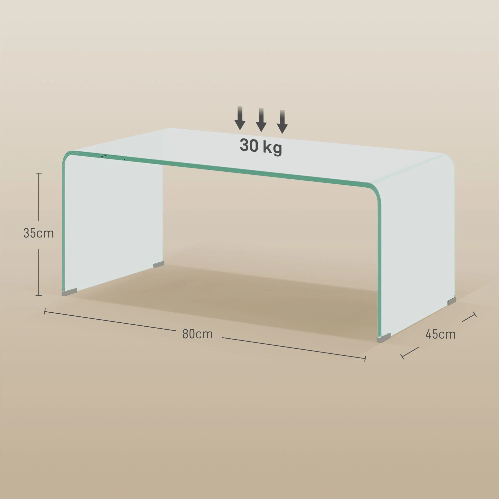 Table basse en verre table de salon rectangulaire design moderne en verre trempé avec bords arrondis s?rs 80 x 45 x 35 cm transparent - Image 4