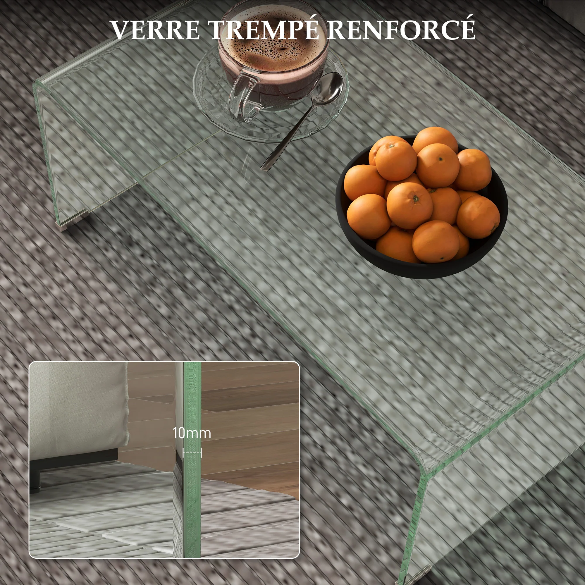 Table basse en verre table de salon rectangulaire design moderne en verre trempé avec bords arrondis s?rs 80 x 45 x 35 cm transparent - Image 5