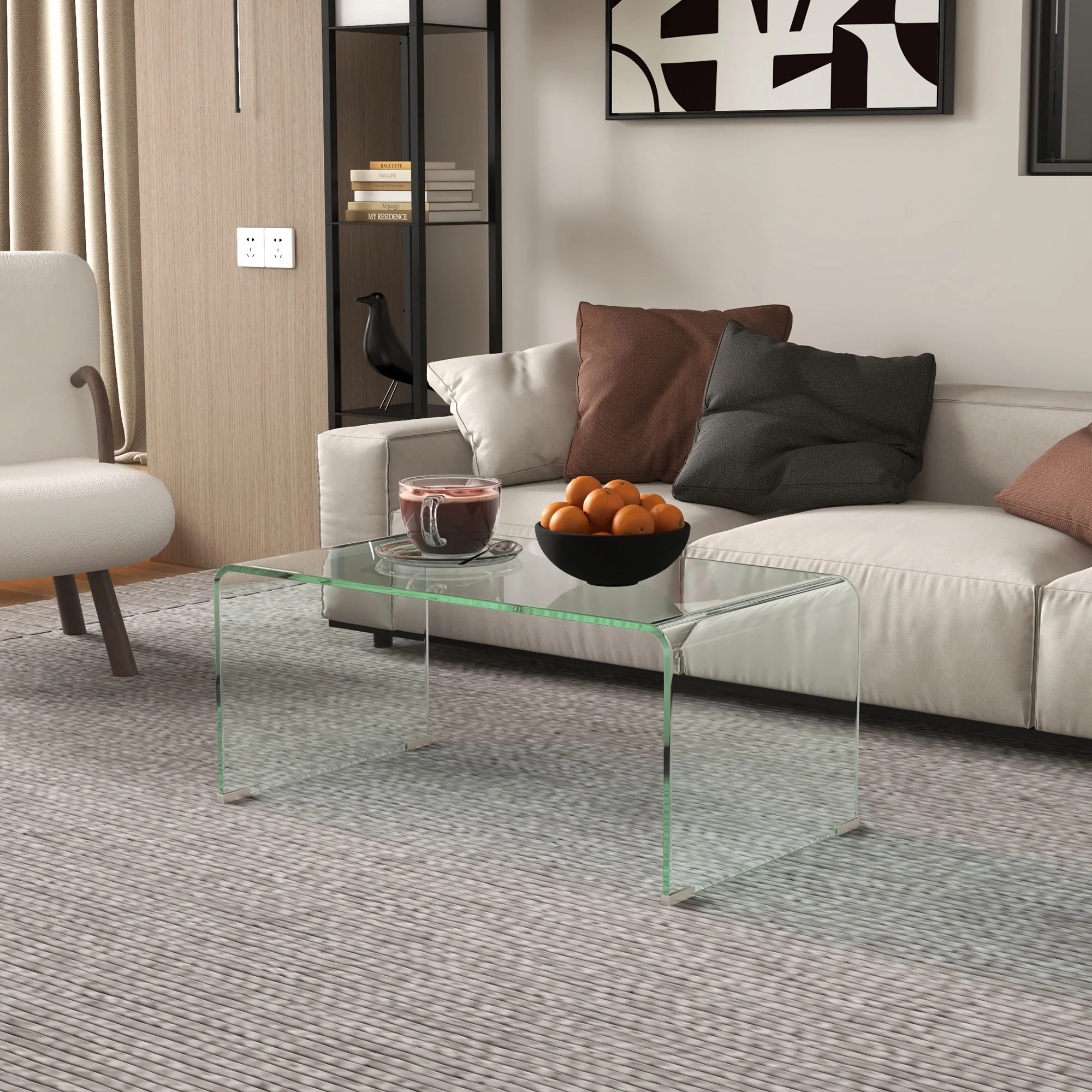 Table basse en verre table de salon rectangulaire design moderne en verre trempé avec bords arrondis s?rs 80 x 45 x 35 cm transparent - Image 8
