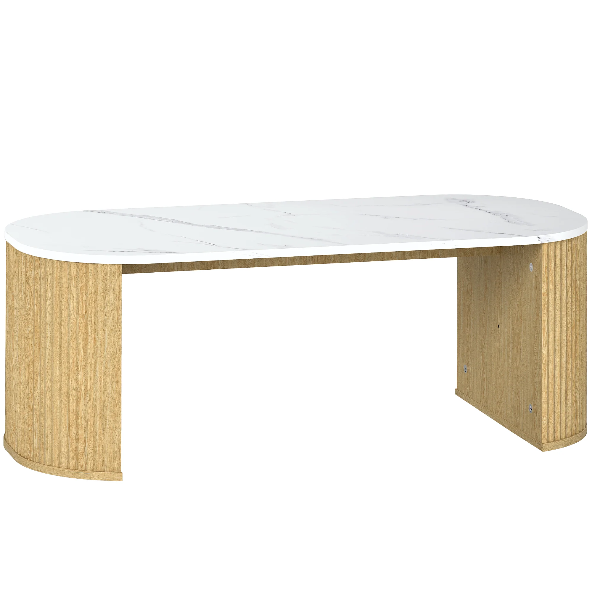 Table basse ovale, table d'appoint aspect effet marbre, avec coins arrondis et pieds épais, pour salon bureau chambre, 110 x 50 x 40 cm, blanc - Image 2