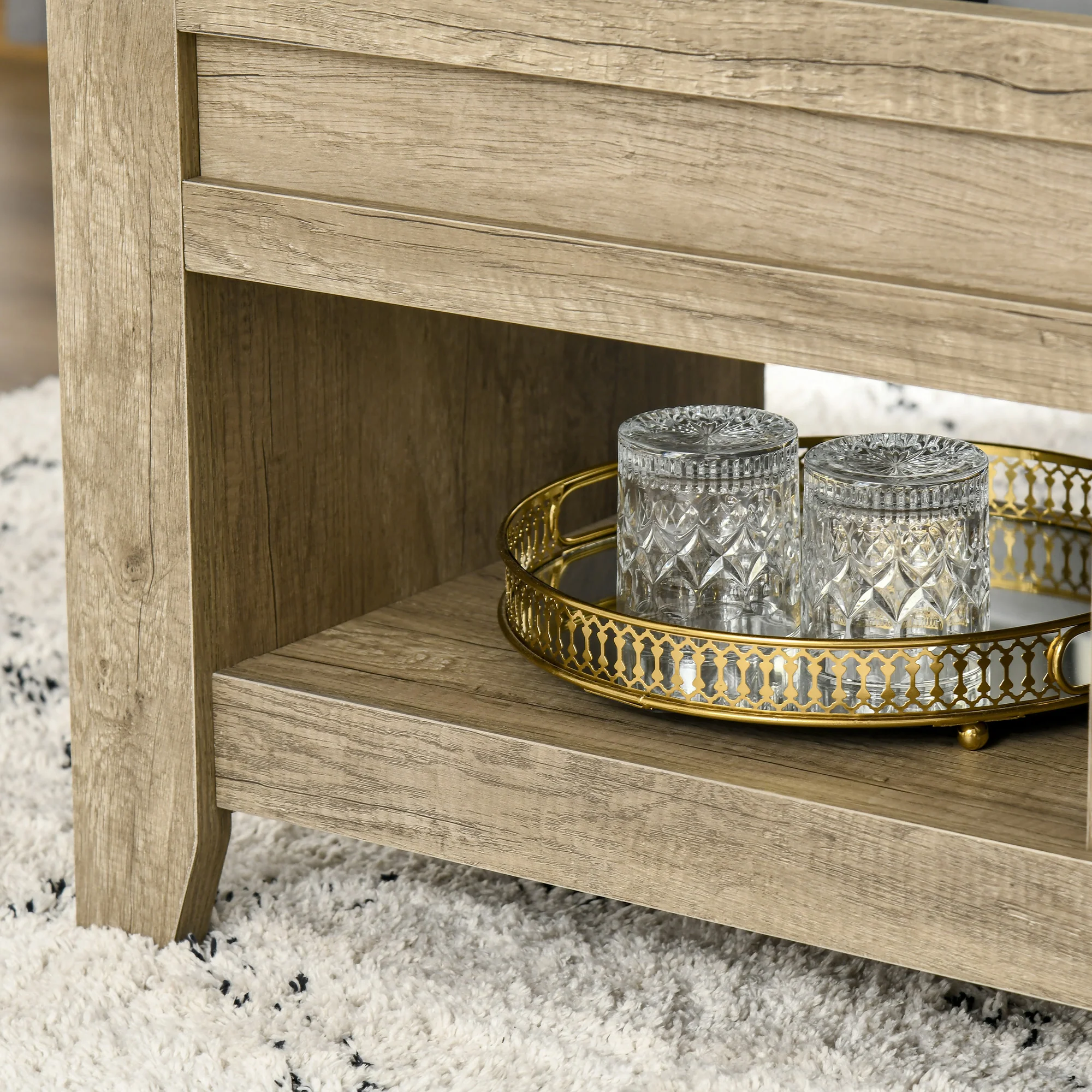 Table basse plateau relevable, table de salon avec étagères et compartiment caché,105 x 50 x 49-62,5 cm pour salon, chambre, aspect chêne clair - Image 10