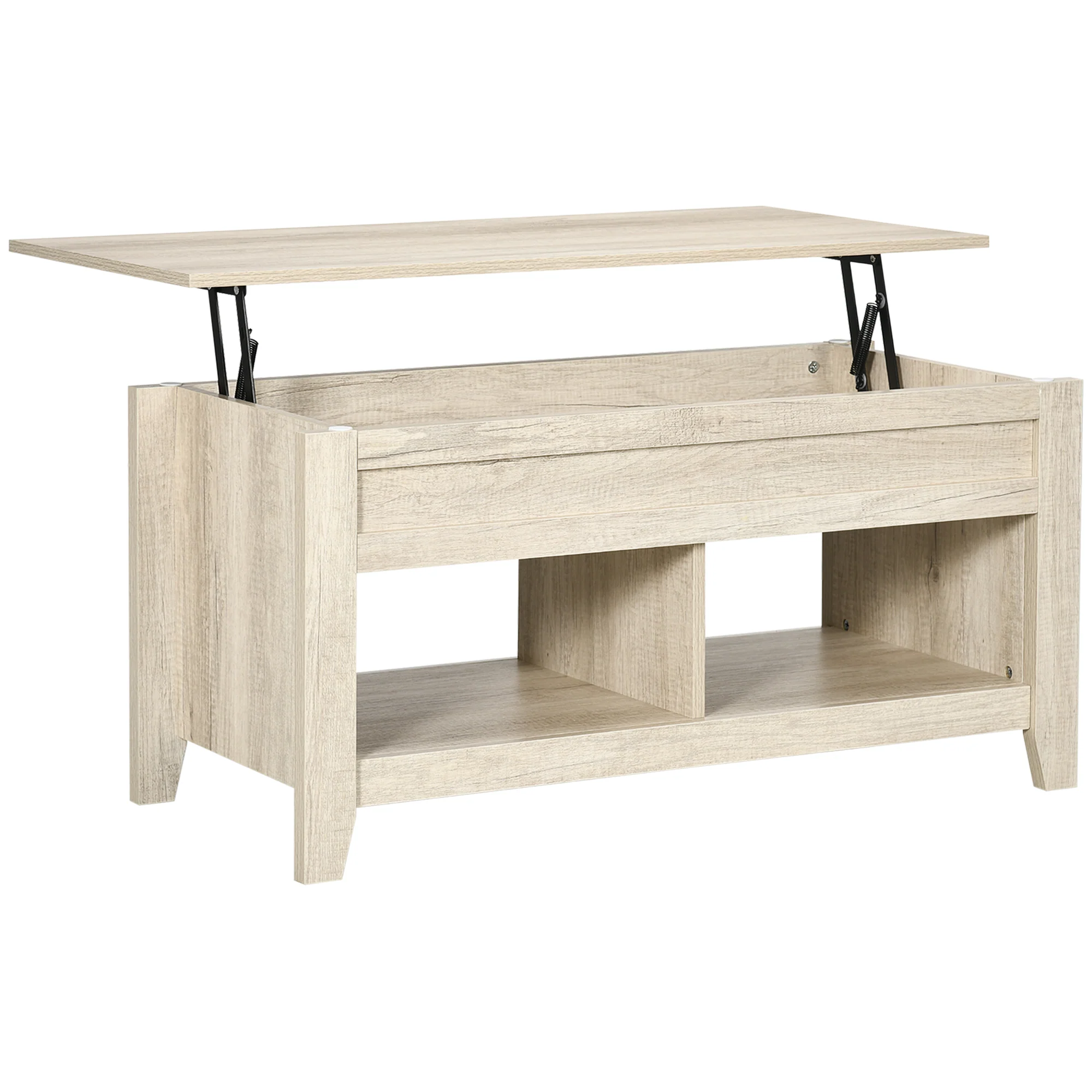 Table basse plateau relevable, table de salon avec étagères et compartiment caché,105 x 50 x 49-62,5 cm pour salon, chambre, aspect chêne clair - Image 11