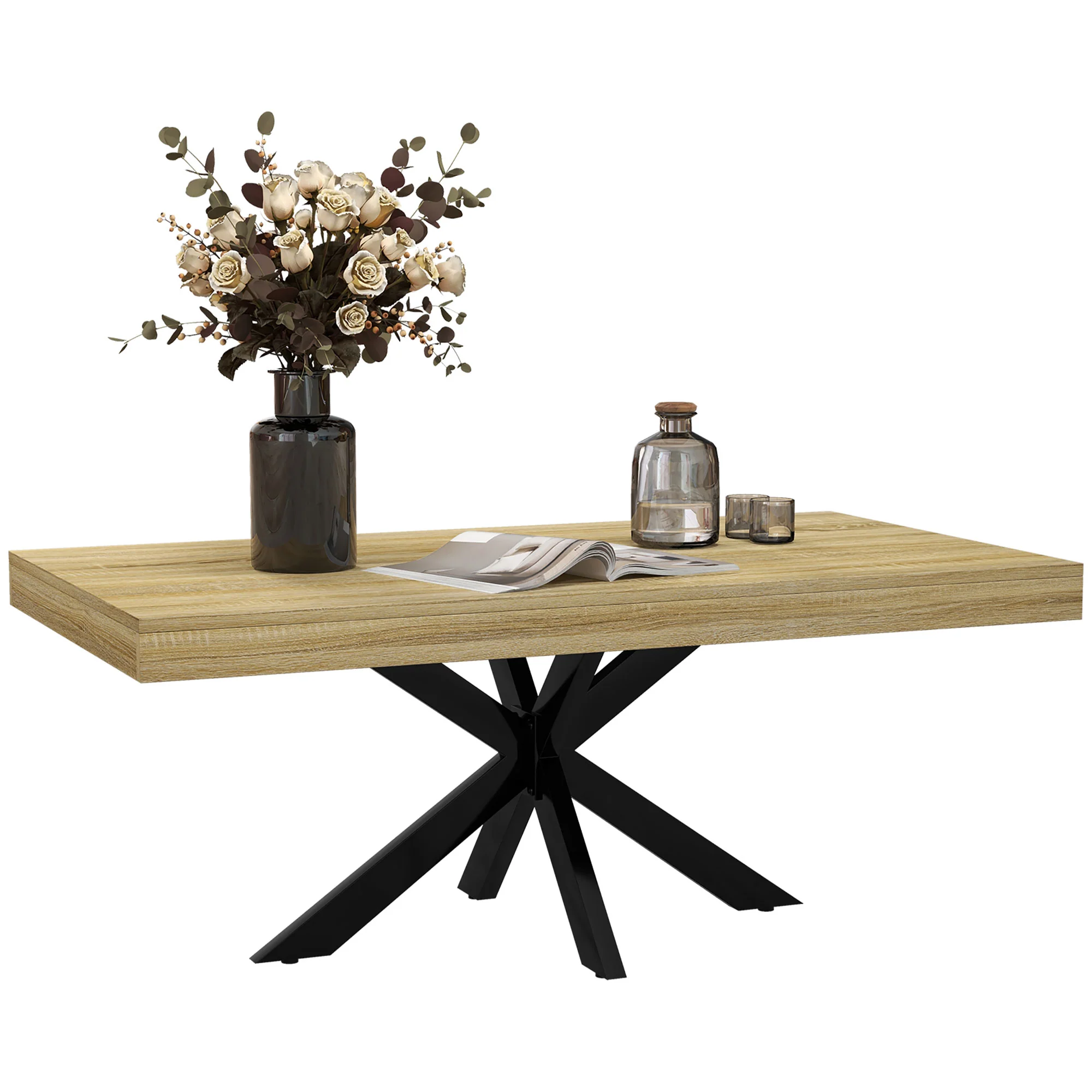Table Basse rectangulaire table d'appoint Style Industriel en métal Noir et Plateau aspect Bois - dim. 110 x 60 x 45cm - Image 11