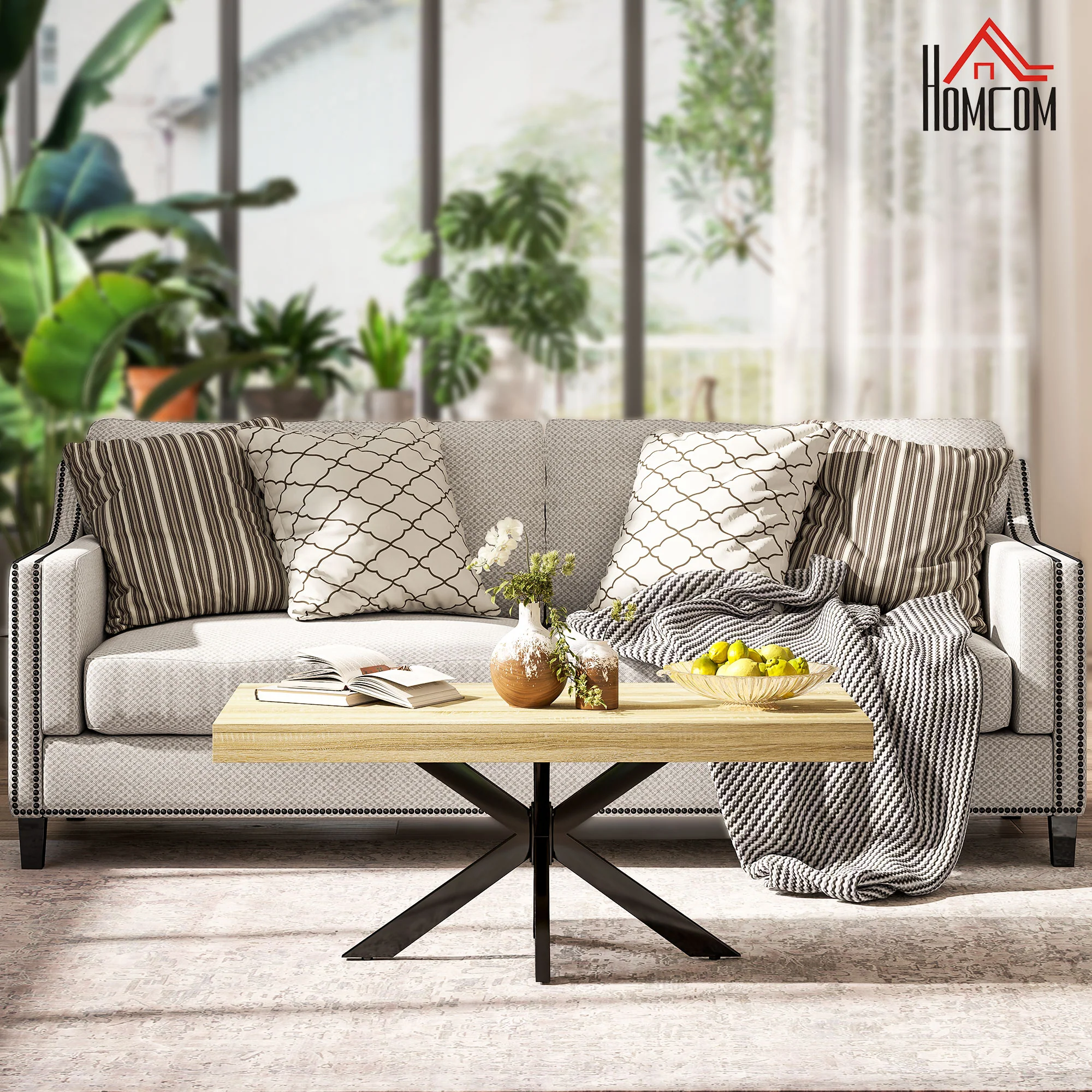 Table Basse rectangulaire table d'appoint Style Industriel en métal Noir et Plateau aspect Bois - dim. 110 x 60 x 45cm - Image 3