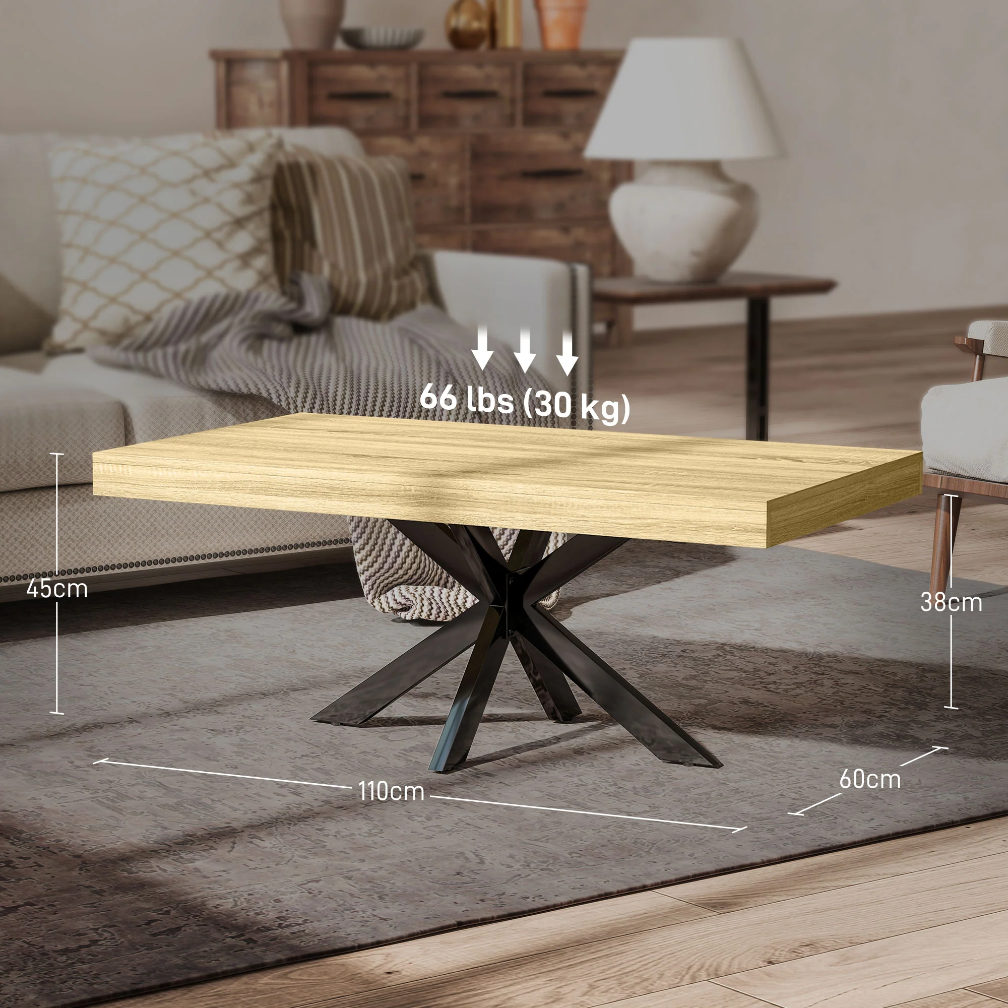 Table Basse rectangulaire table d'appoint Style Industriel en métal Noir et Plateau aspect Bois - dim. 110 x 60 x 45cm - Image 4
