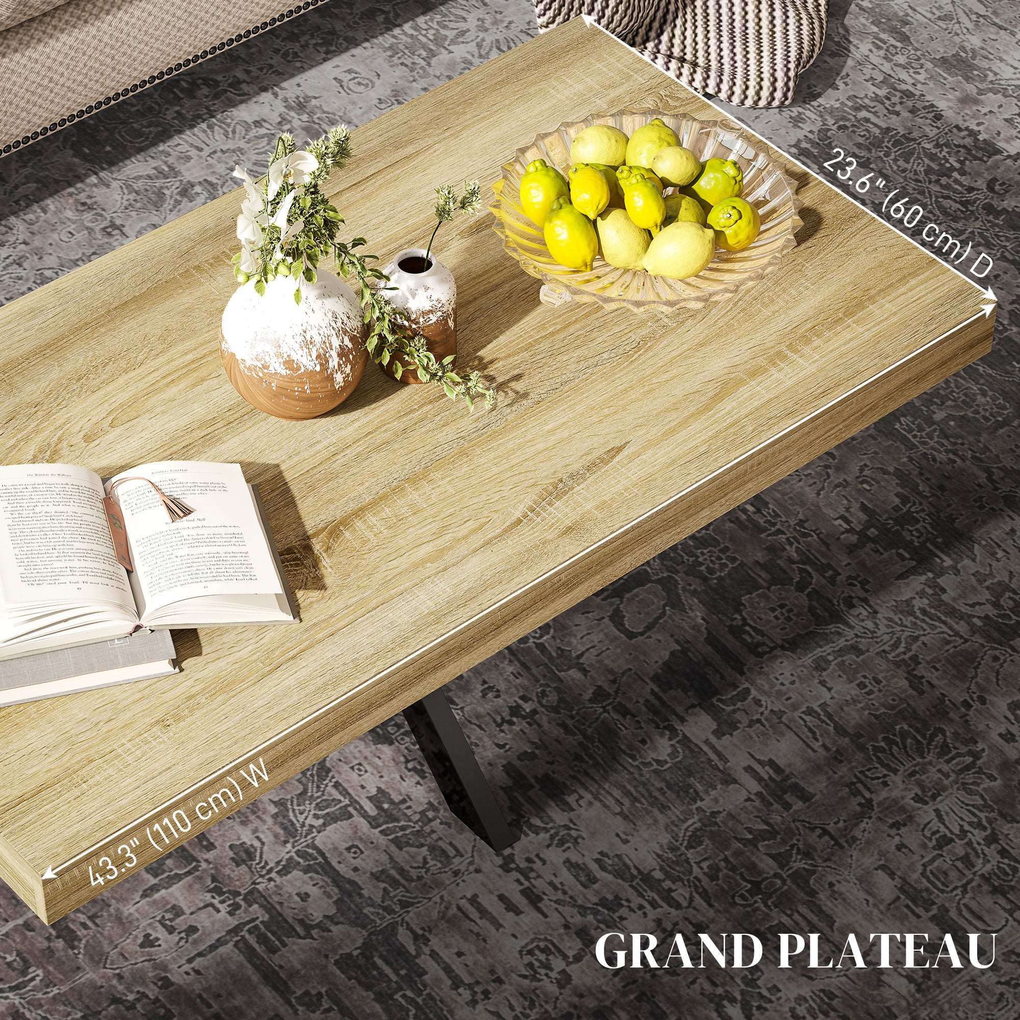 Table Basse rectangulaire table d'appoint Style Industriel en métal Noir et Plateau aspect Bois - dim. 110 x 60 x 45cm - Image 5