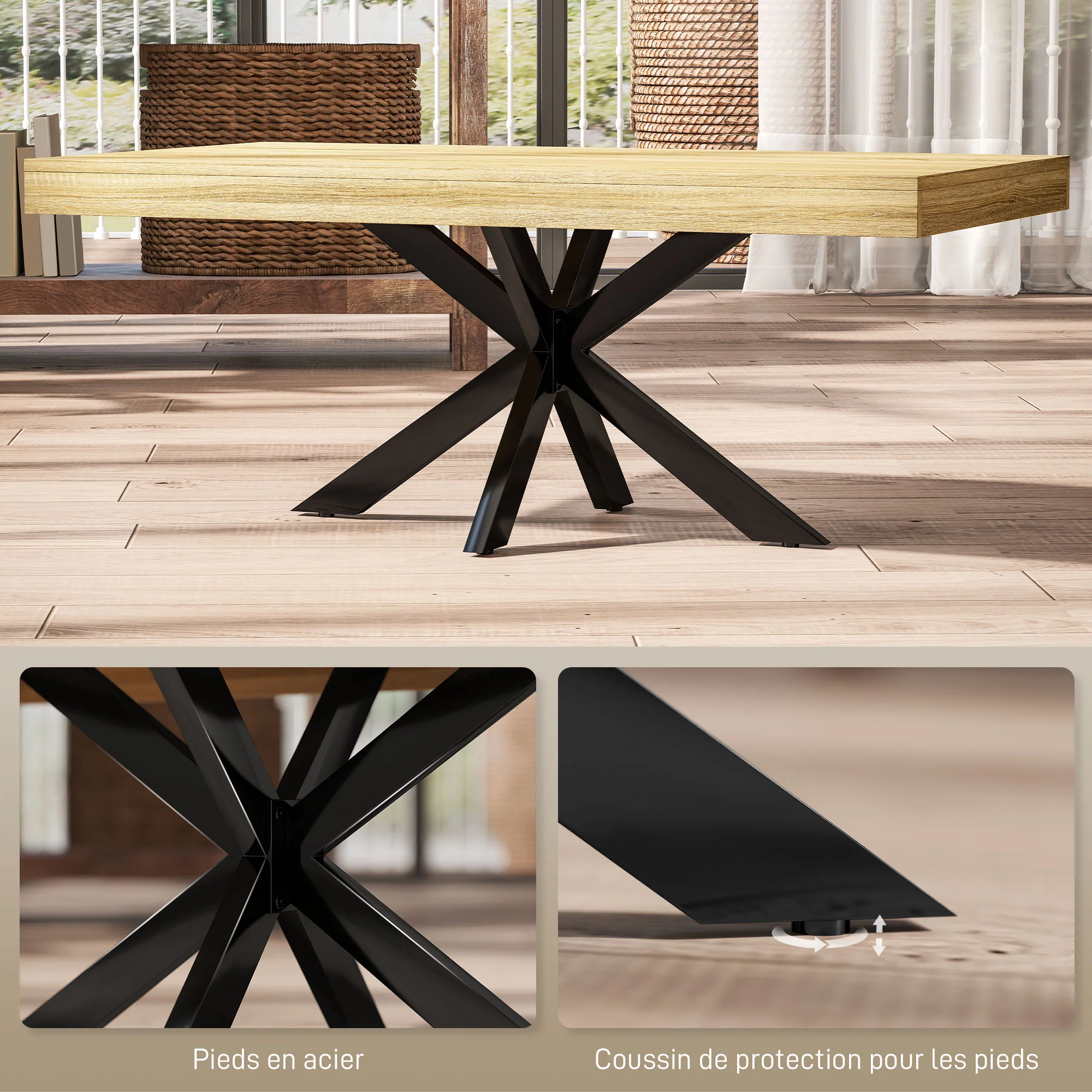 Table Basse rectangulaire table d'appoint Style Industriel en métal Noir et Plateau aspect Bois - dim. 110 x 60 x 45cm - Image 6