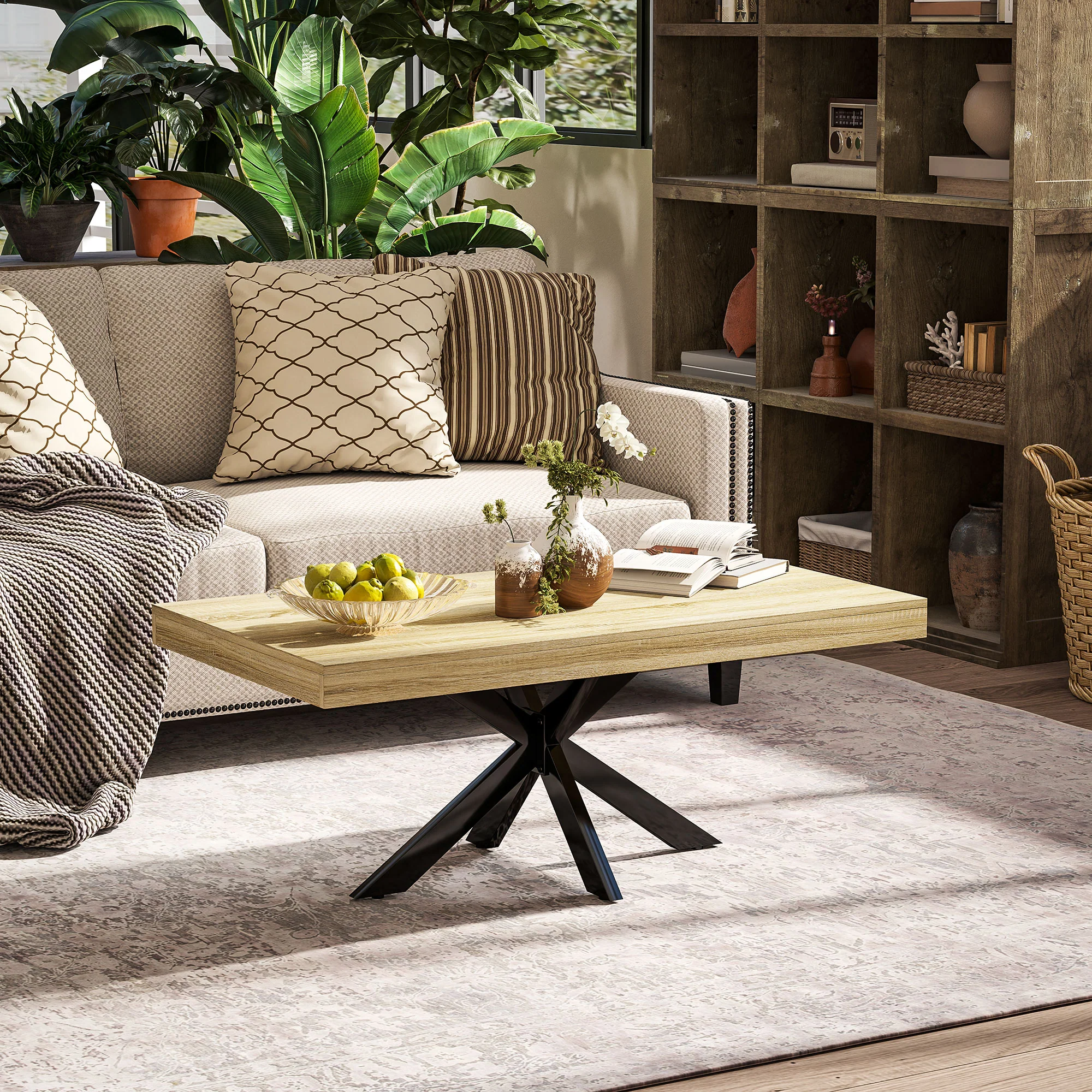 Table Basse rectangulaire table d'appoint Style Industriel en métal Noir et Plateau aspect Bois - dim. 110 x 60 x 45cm - Image 8