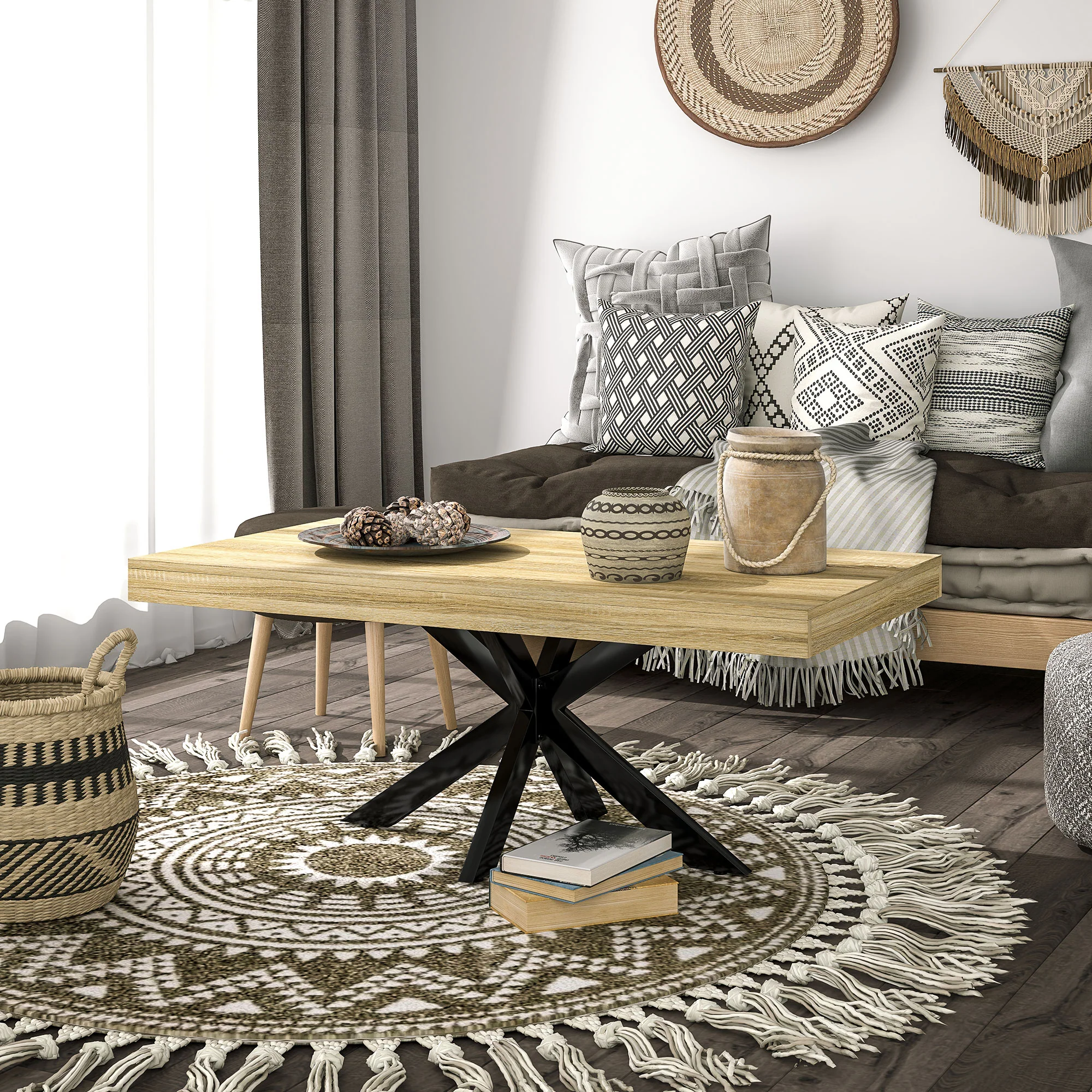 Table Basse rectangulaire table d'appoint Style Industriel en métal Noir et Plateau aspect Bois - dim. 110 x 60 x 45cm - Image 9
