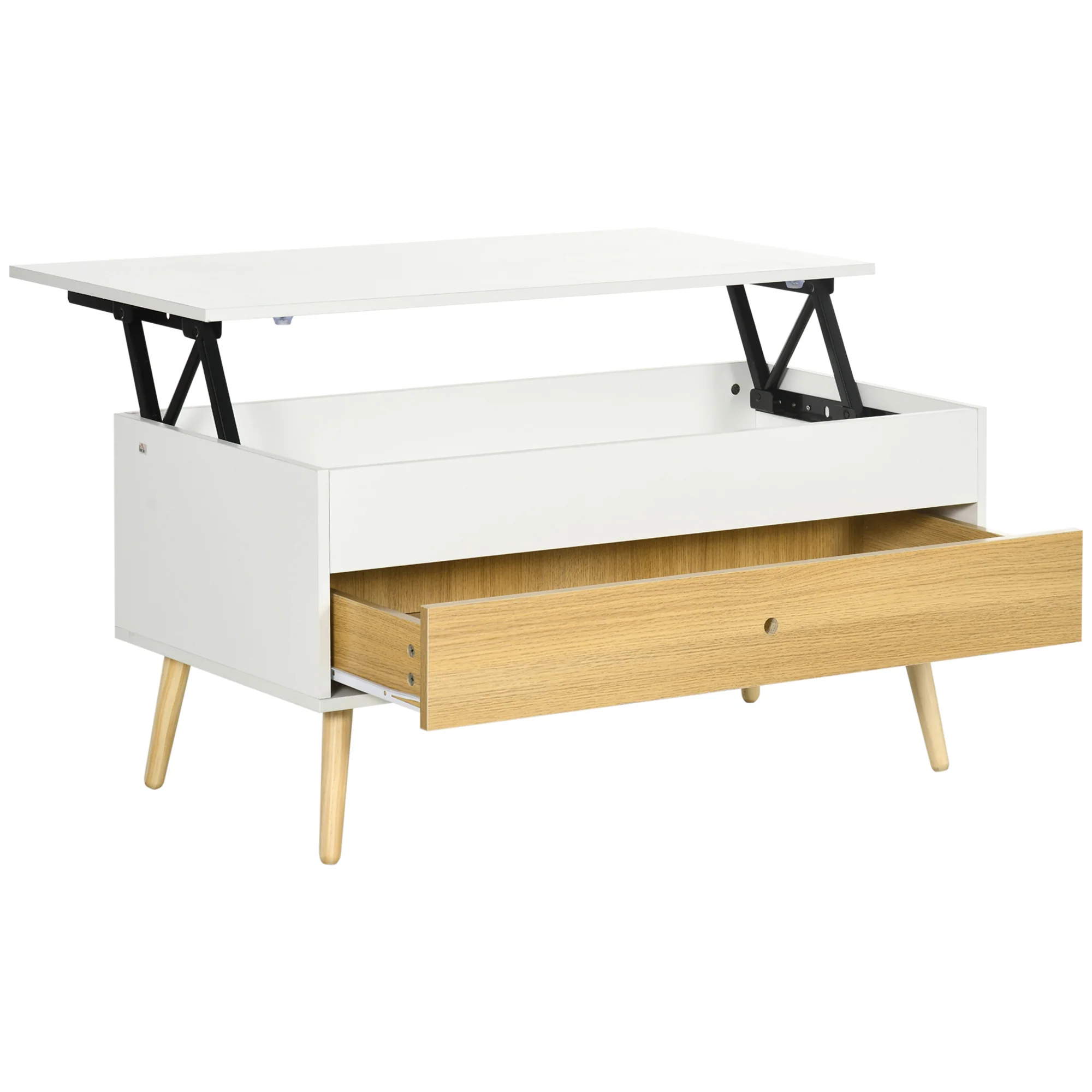 Table Basse relevable rectangulaire Table de Salon avec Plateau 1 tiroir et Coffre en Bois dim. 100L x 50l x 49H cm Blanc - Image 11