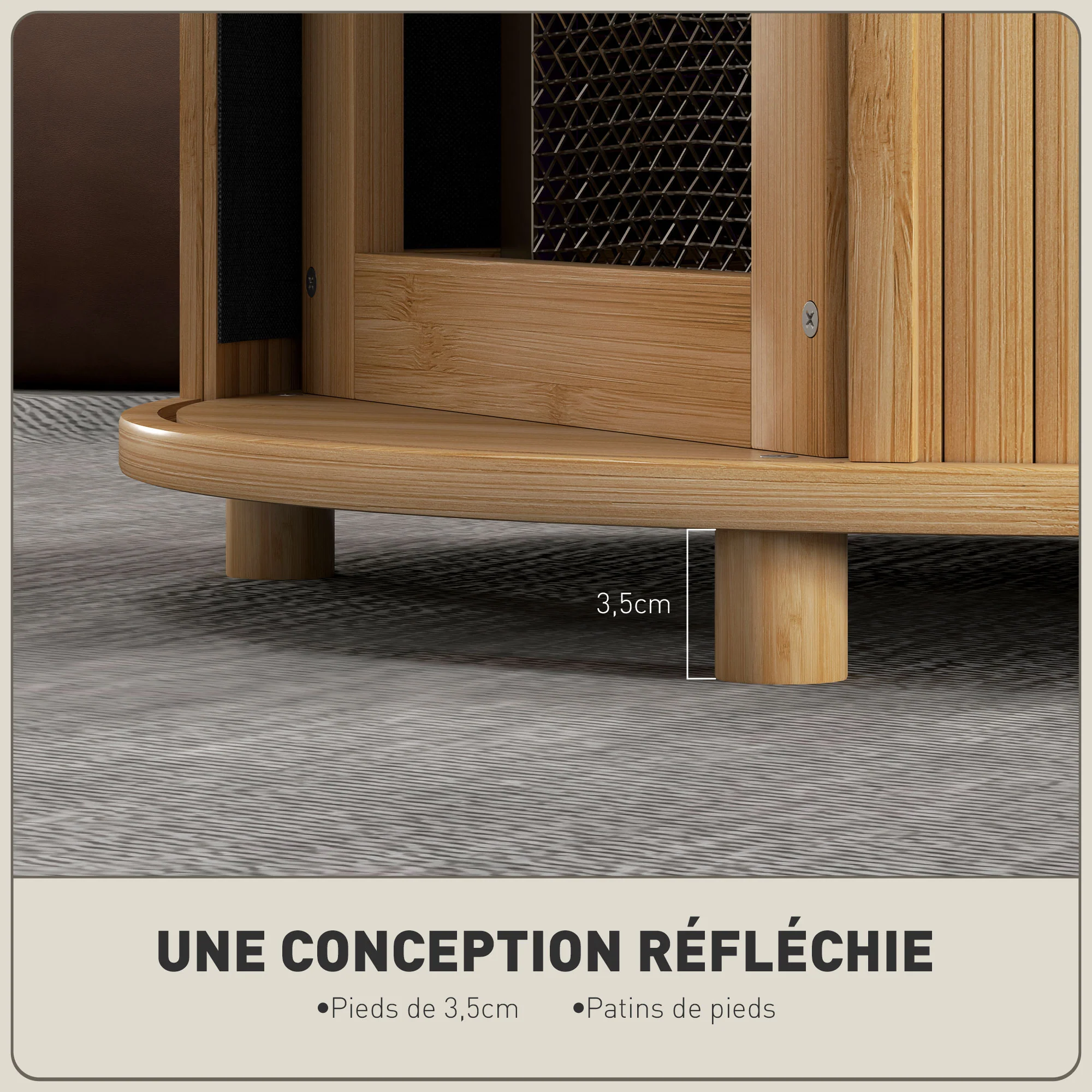 Table basse ronde table de salon table d'appoint en bambou avec rangement caché et porte coulissante, table basse salon et bureau à domicile, dim. Ø 60 x 45H cm, bois naturel - Image 7