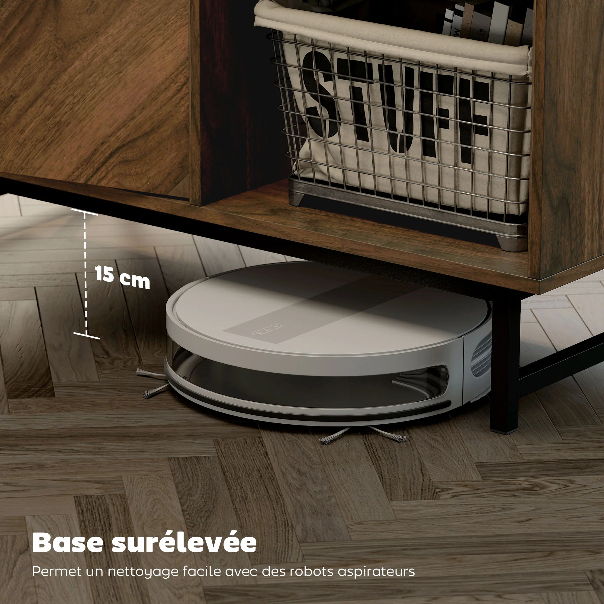 Table basse, table de salon avec plateau effet marbre, 2 portes et 2 compartiments ouverts, cadre en acier, style moderne, pour salon, bureau, 100 x 50,8 x 45,7 cm, noyer - Image 8