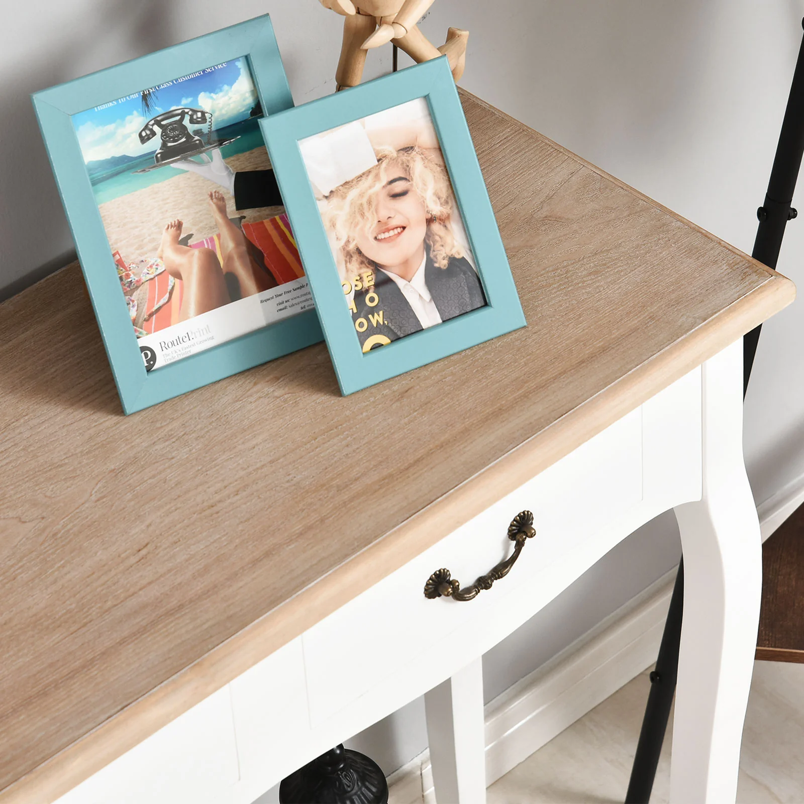Table Console Table d'entrée Bout de Canapé Style Mexicain 2 tiroirs dim. 87L x 34l x 78H cm MDF Bois Massif pin Clair Blanc - Image 10