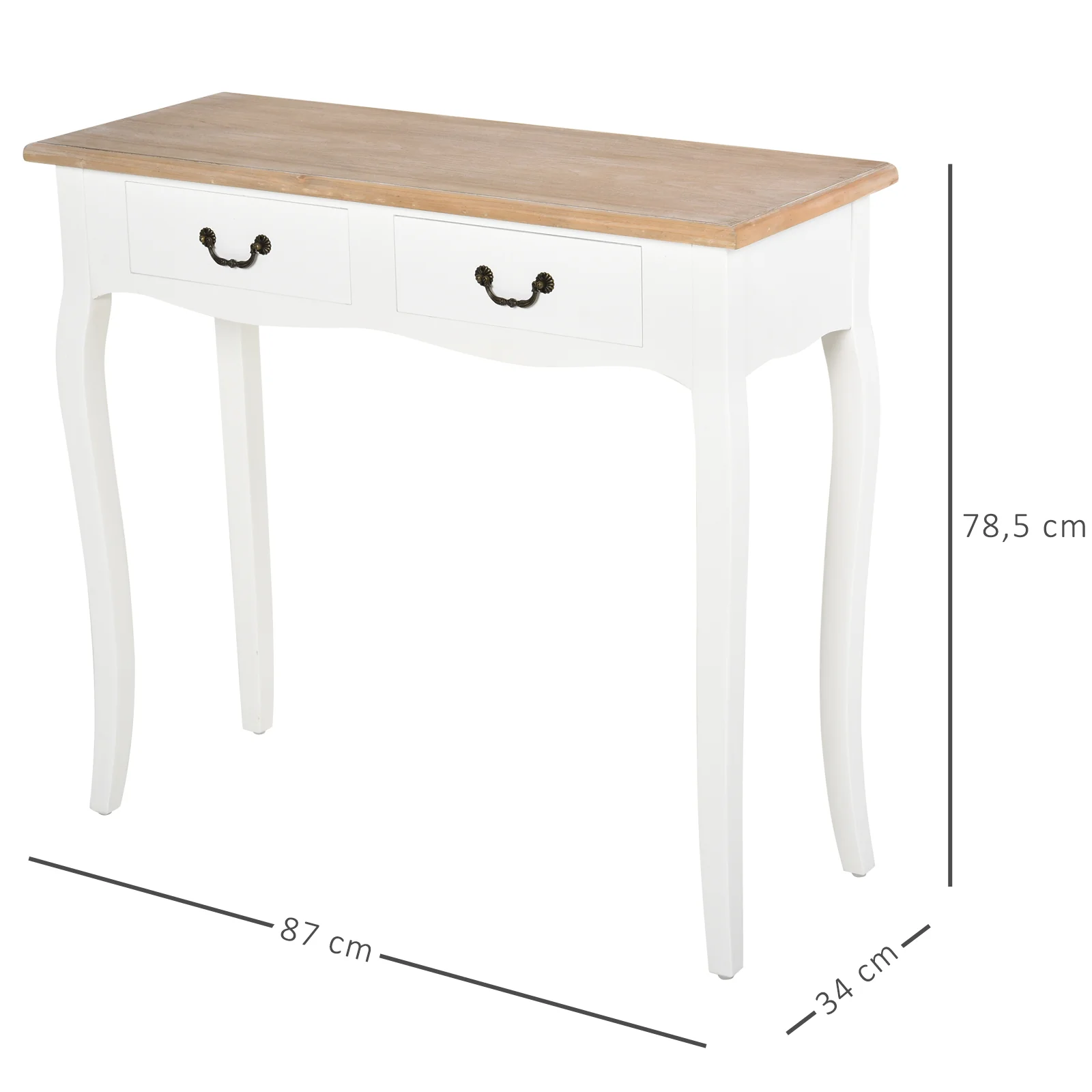 Table Console Table d'entrée Bout de Canapé Style Mexicain 2 tiroirs dim. 87L x 34l x 78H cm MDF Bois Massif pin Clair Blanc - Image 4