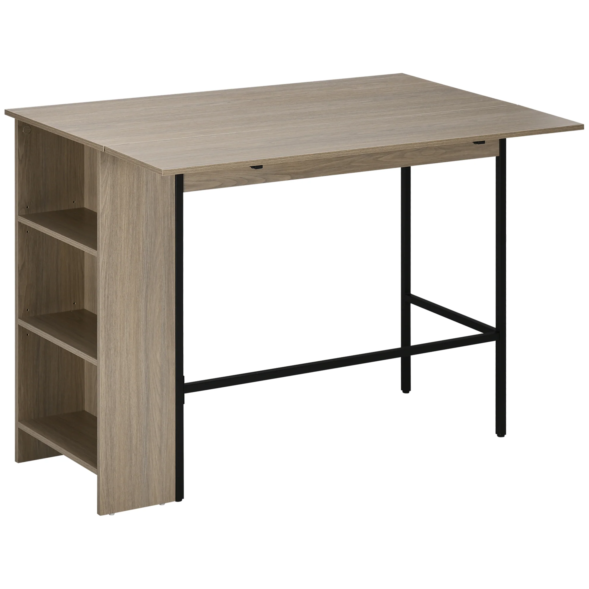Table de bar avec rangement Table Bistrot Ilot central plateau latéral rabattable et 3 étagères - 120 x 76 x 91,4 cm - Image 11