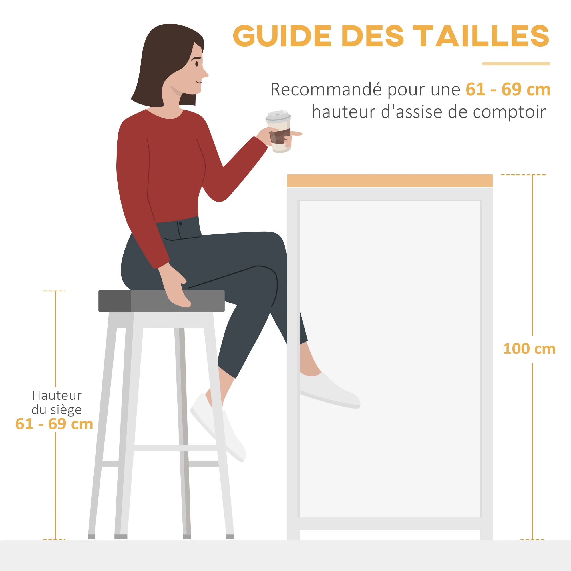 Table de bar avec rangement Table Bistrot Ilot central plateau latéral rabattable et 3 étagères - 120 x 76 x 91,4 cm - Image 8