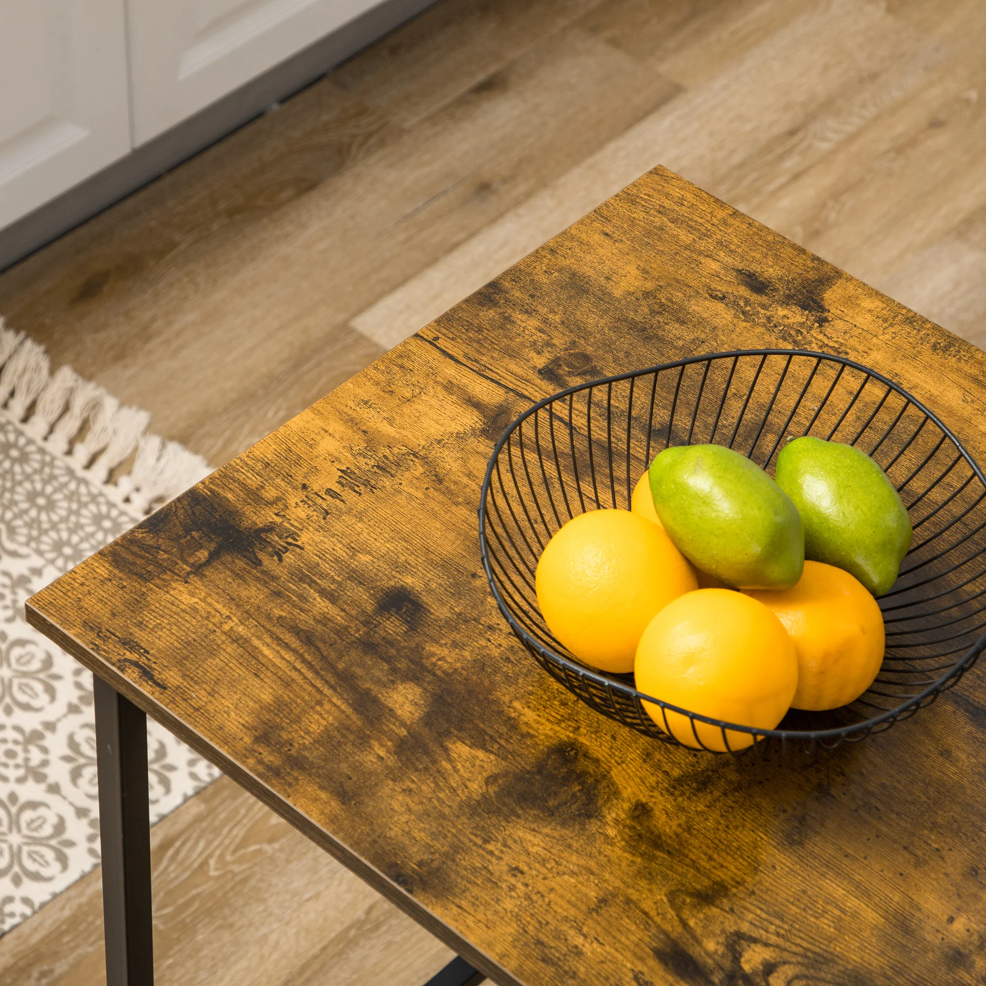 Table de bar avec rangement Table Bistrot Ilot central plateau latéral rabattable et 3 étagères - 120 x 76 x 91,4 cm Brun Rustique - Image 9